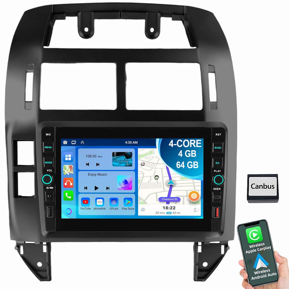 ESSGOO Für VW Polo 9N 2001-2009 CarPlay Android 15 Navi RDS Autoradio (RDS, Digitalradio (DAB), FM, AM, Carplay Android Auto Bluetooth EQ USB Navi WIFI)