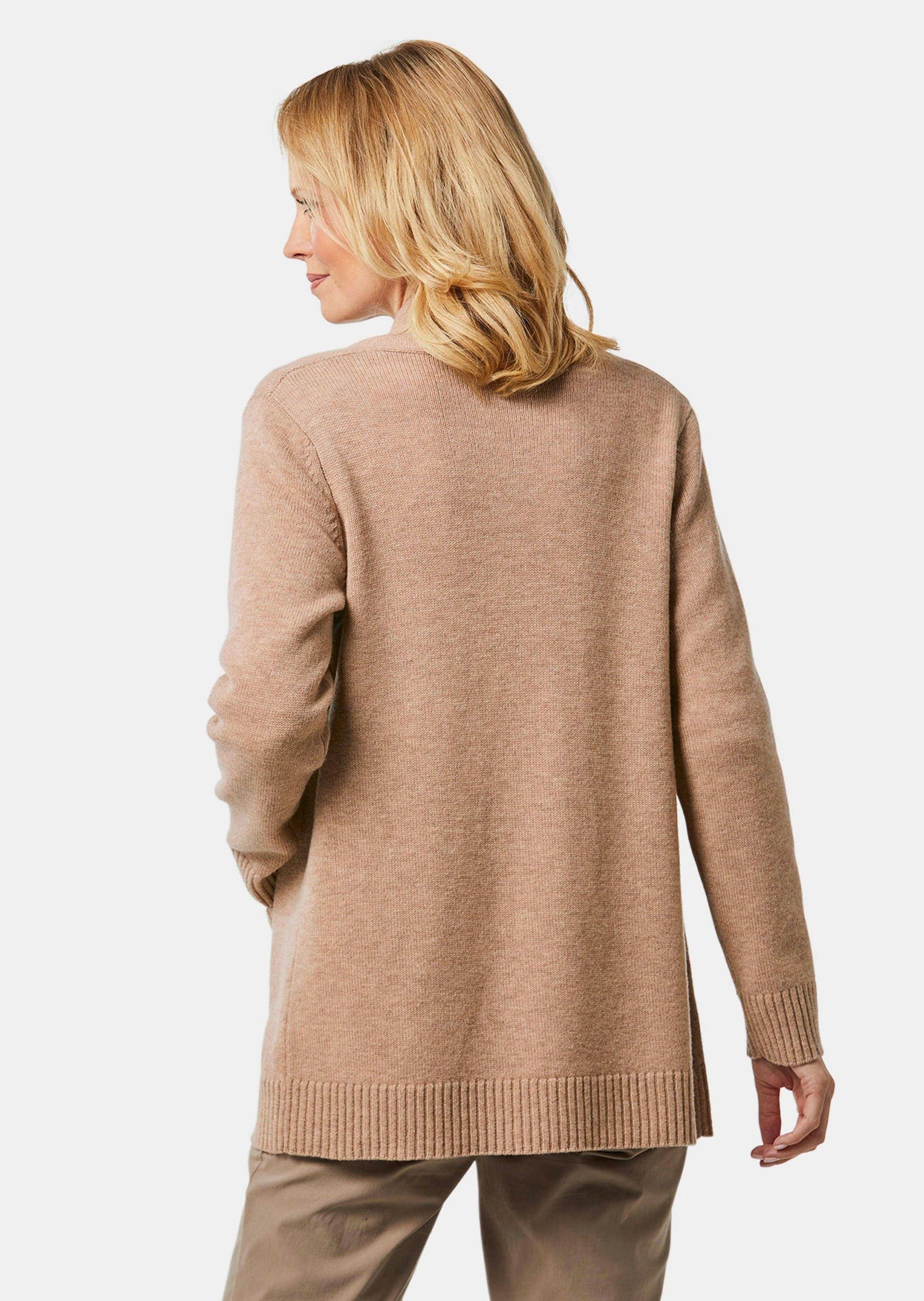 GOLDNER Strickjacke Kurzgröße: Langarm Cardigan aus Merino Damen Indoorjacke lang, offen tragbar, Langarm, weich, hüftbedeckend