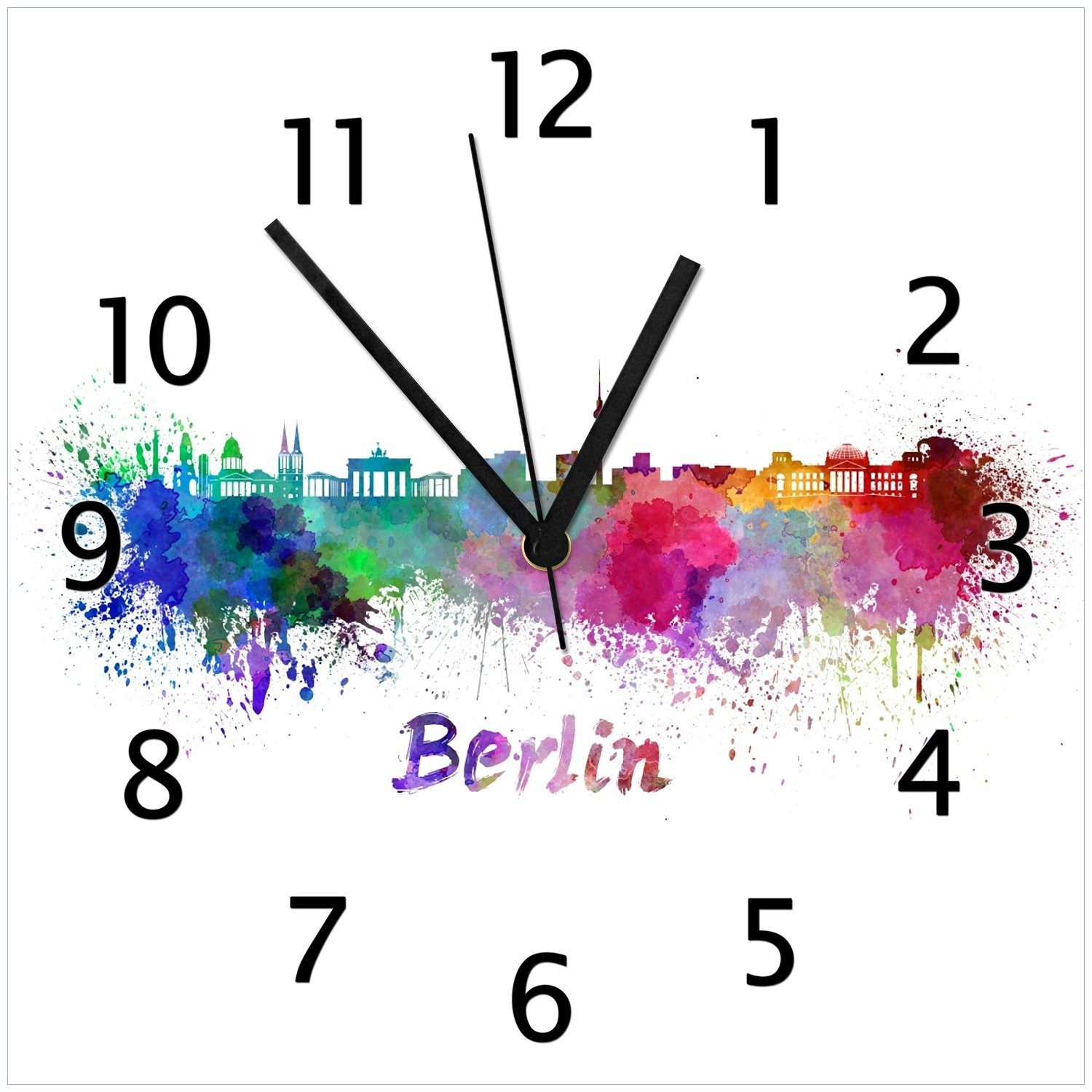 Wallario Wanduhr Städte als Aquarell - Skyline von Berlin (Glasuhr)