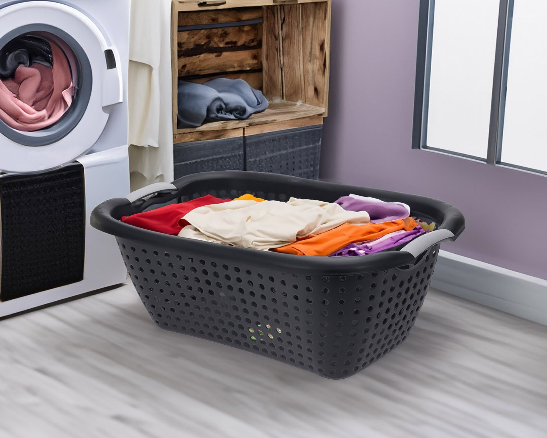 Spetebo Wäschekorb Wäschekorb aus Kunststoff in schwarz - 60 x 40 cm (Packu günstig online kaufen