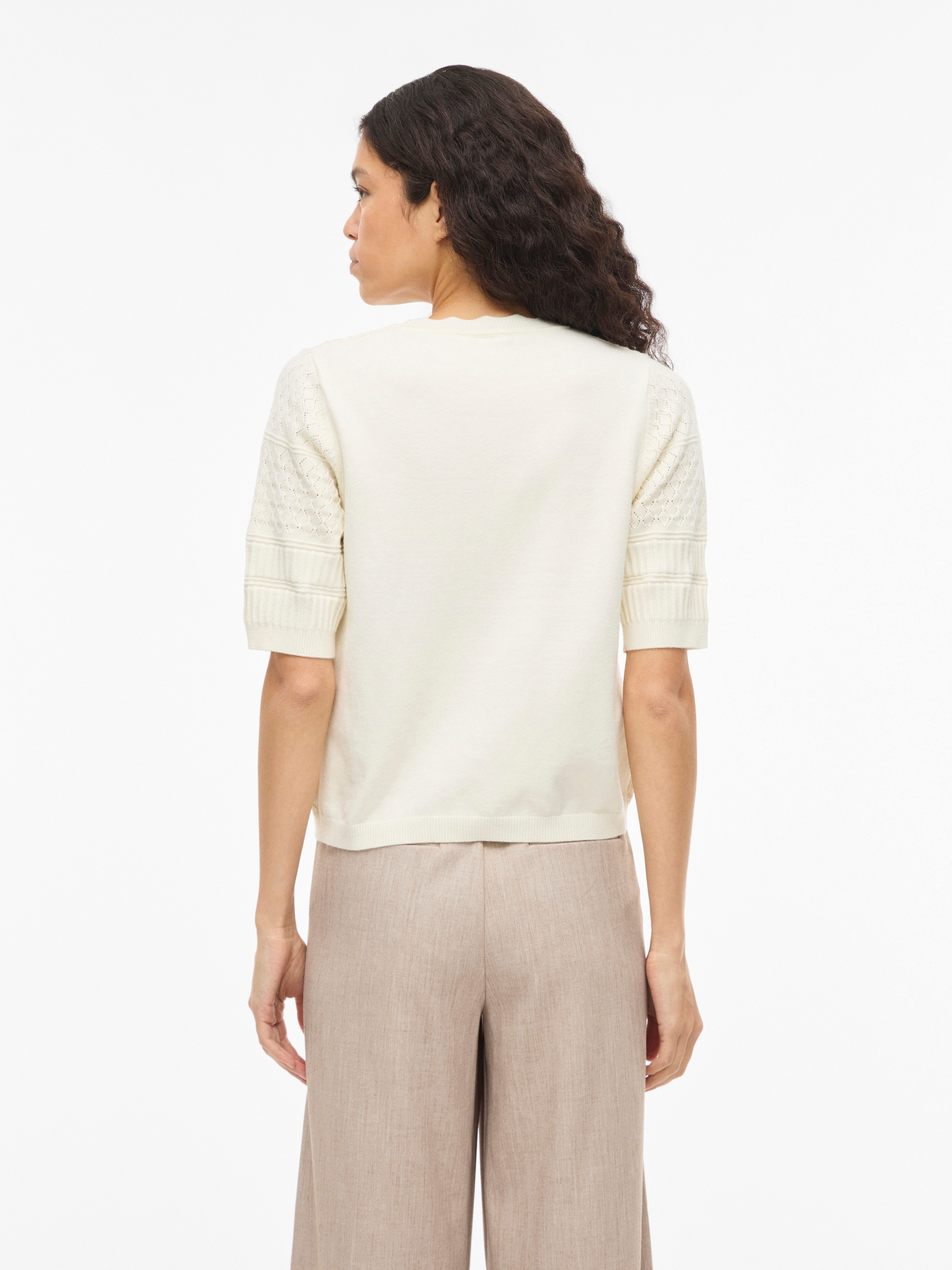 Vila Kurzarmpullover VIMILOS S/S O-NECK POINTELLE TOP - NOOS