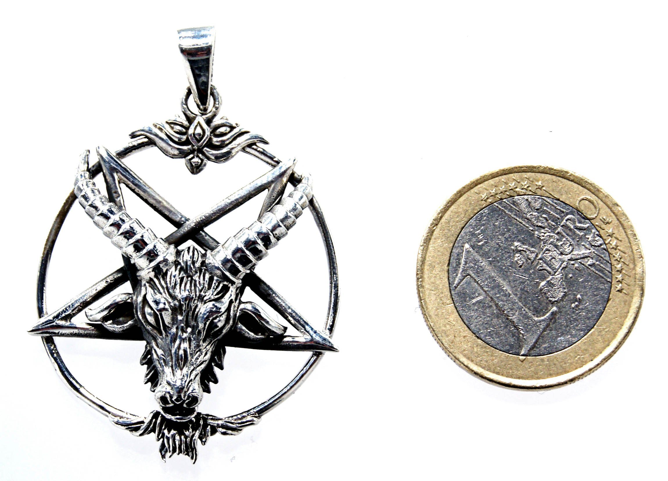 54 Pentagramm Baphomet Satan 925 Sterling Silber Anhänger Ziegenkopf Ring Nr 