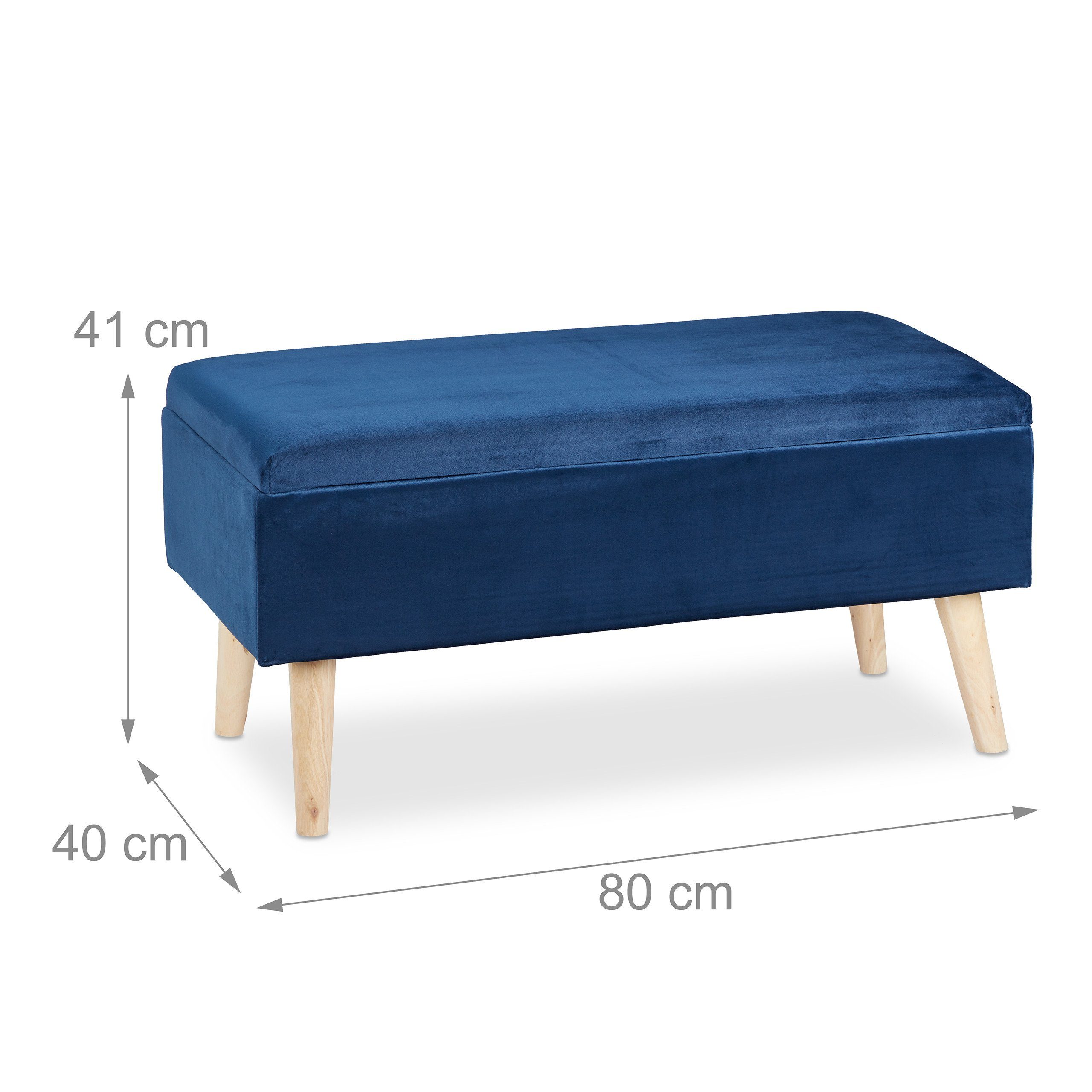 relaxdays Sitzbank Samt Sitzbank mit Stauraum (1-St), Dunkelblau – Bild 4 von 5