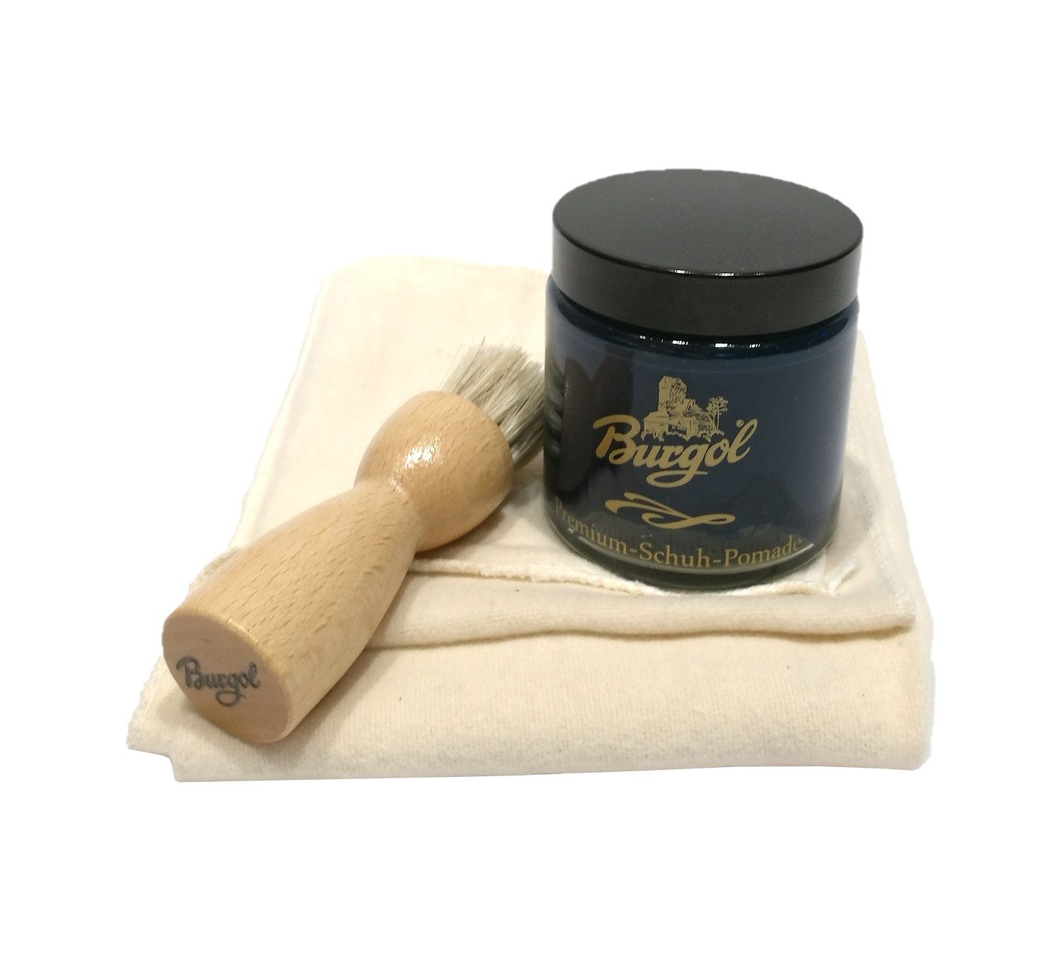 Burgol Schuhpflegeset mit Burgol - Schuhpomade-Blau, Tiegelbürste zum Auftrag Schuhcreme