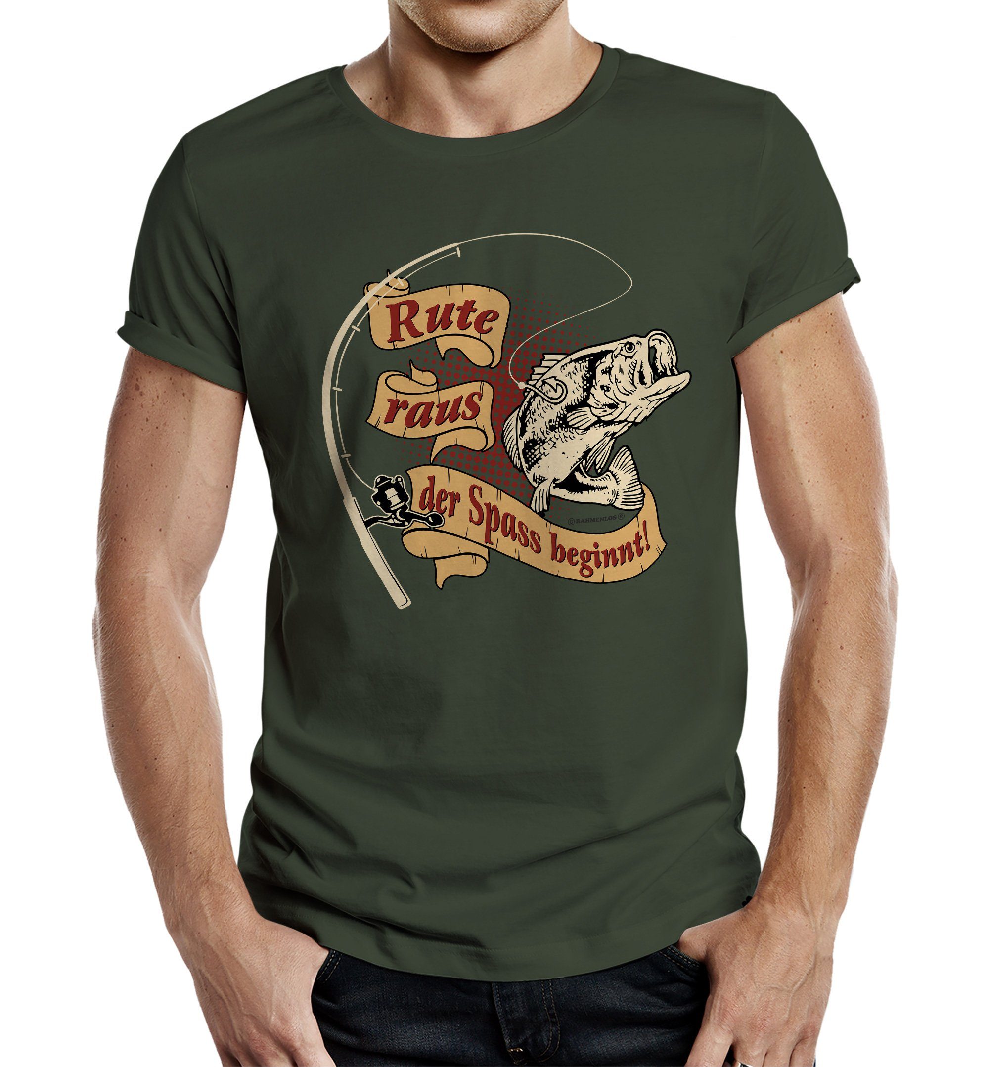 Rahmenlos T-Shirt als Geschenk für Angler und Fischer: Rute raus, der Spass beginnt | T-Shirts