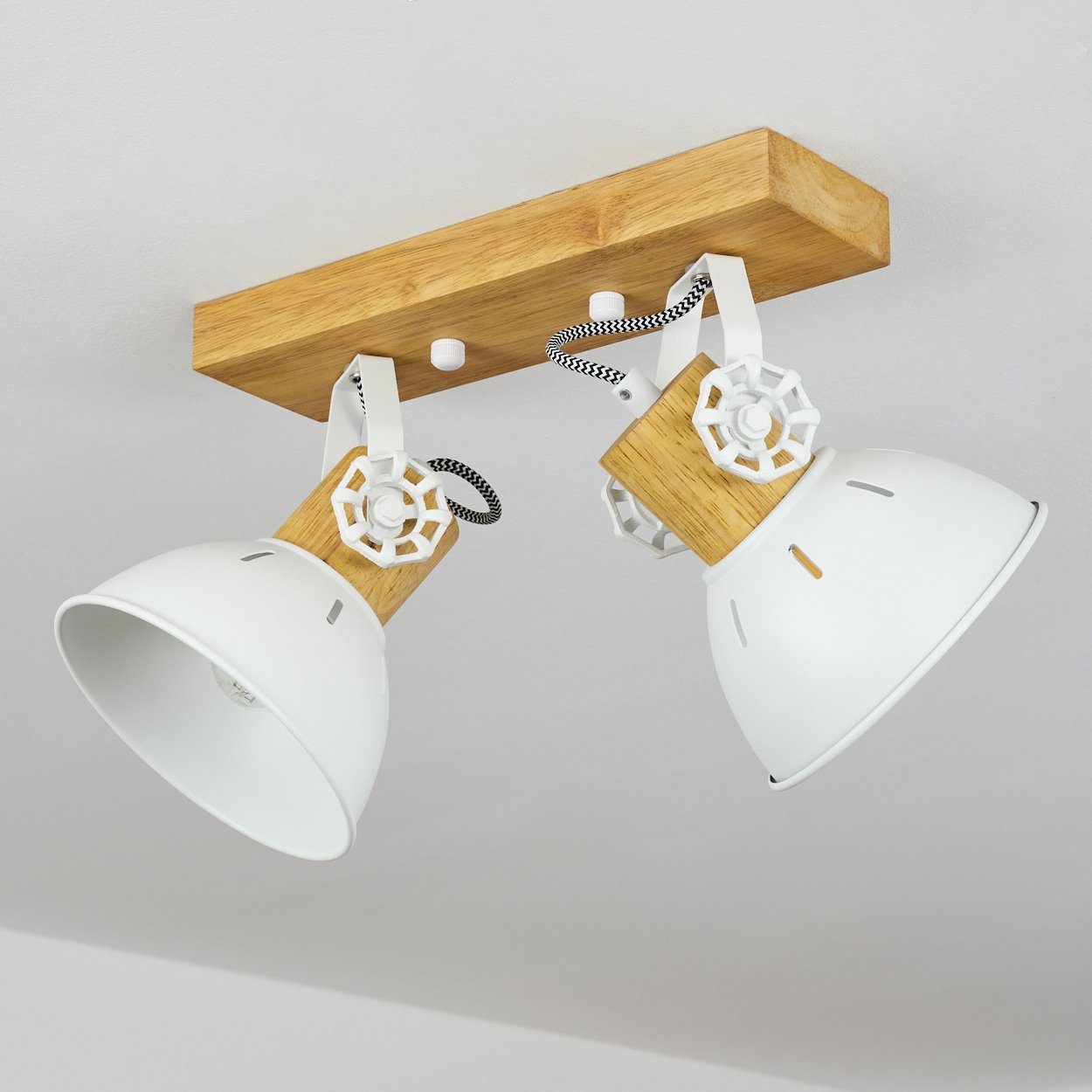 Skandinavisches in Metall/Holz u. Schirmen 2xE27 Design,verstellbaren Deckenleuchte Leuchtmittel, hofstein aus ohne Deckenlampe Weiß/Natur, »Cotes« Lichteffekt, moderne