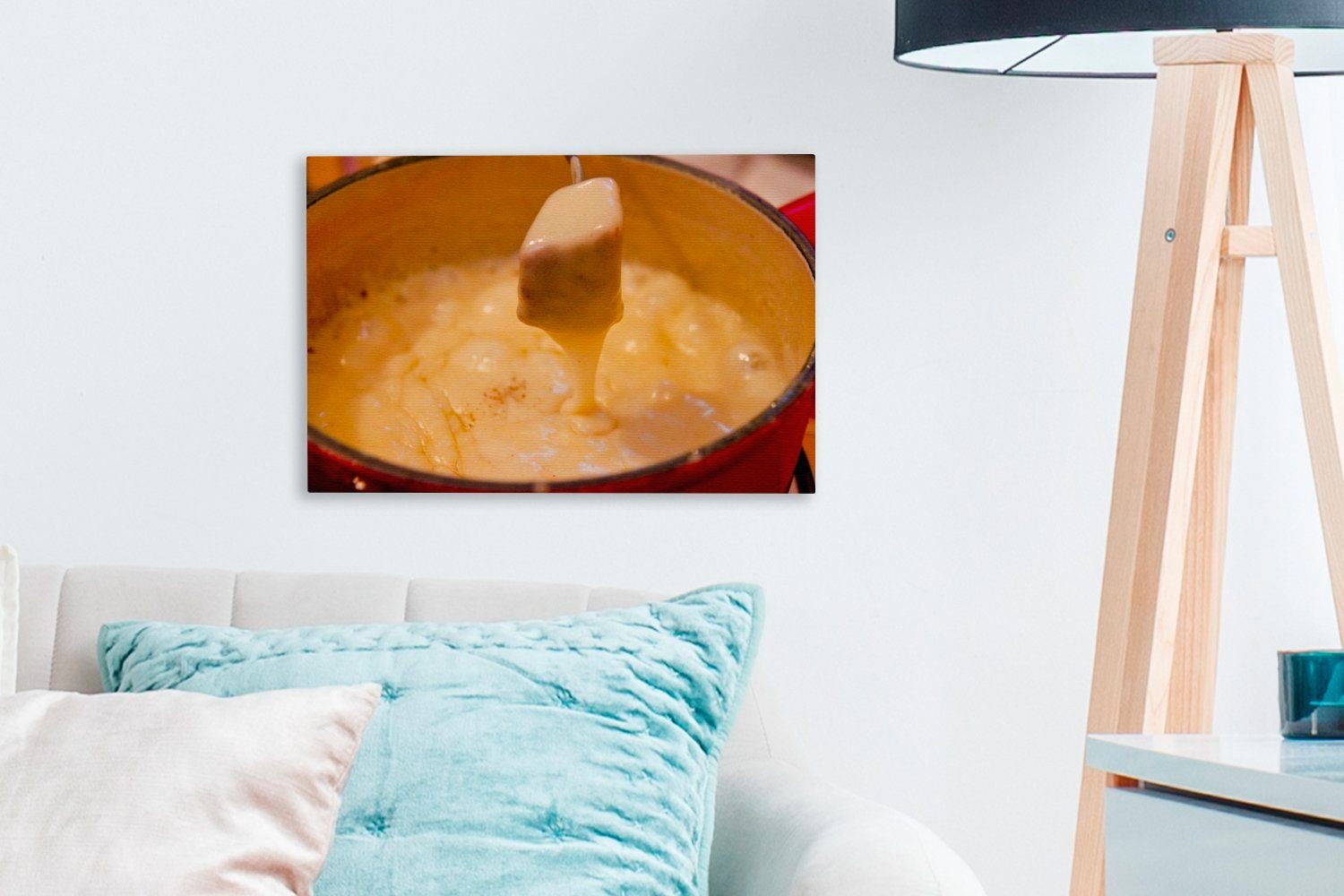 OneMillionCanvasses® Leinwandbild Ein Leinwandbilder, St), Schweizer mit Aufhängefertig, Käse, Wanddeko, 30x20 Fondue (1 Wandbild cm