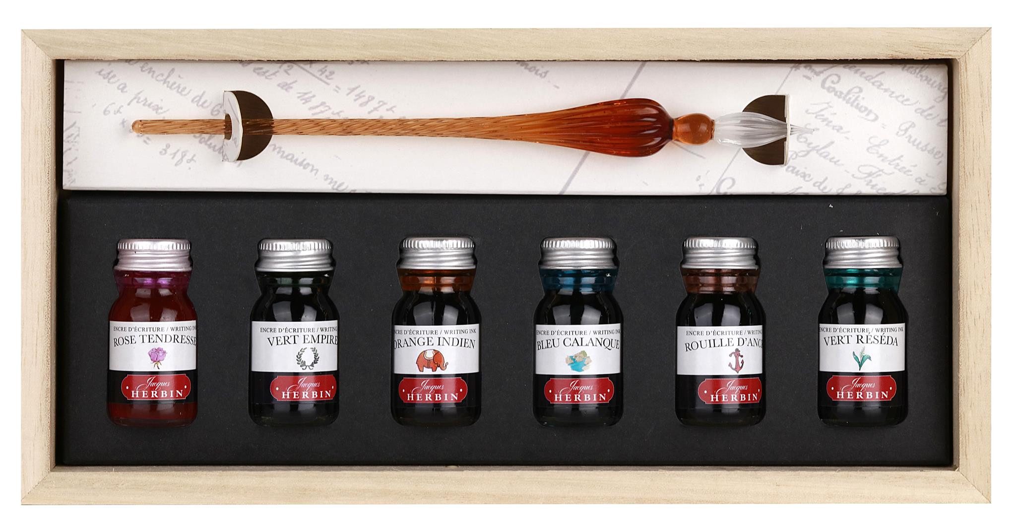 Herbin Herbin Holzset mit 6 Tinten Tintenglas