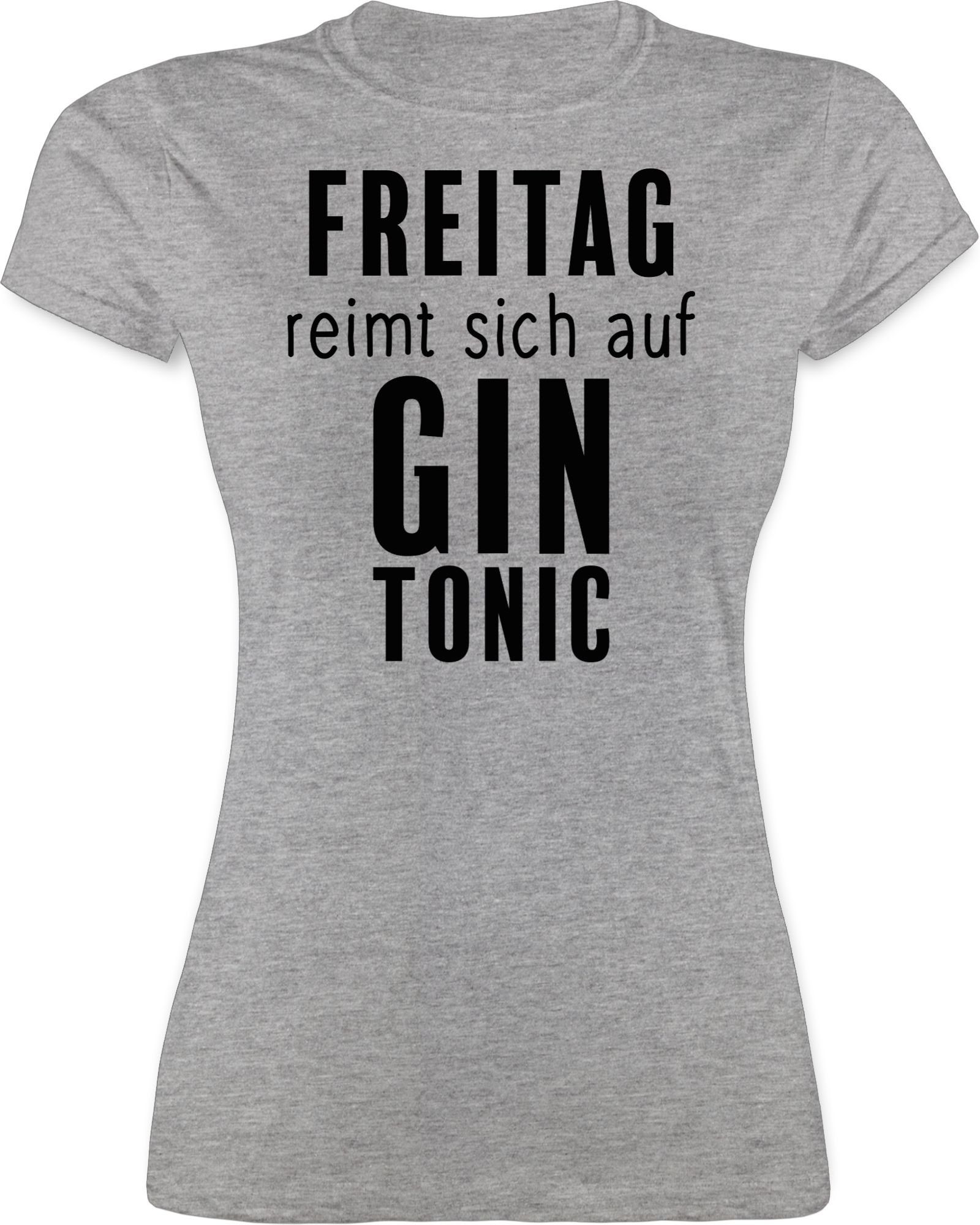 Damen Shirts Shirtracer T-Shirt Freitag reimt sich auf Gin Tonic - schwarz - Party & Alkohol Damen - Damen Premium T-Shirt (1-tl