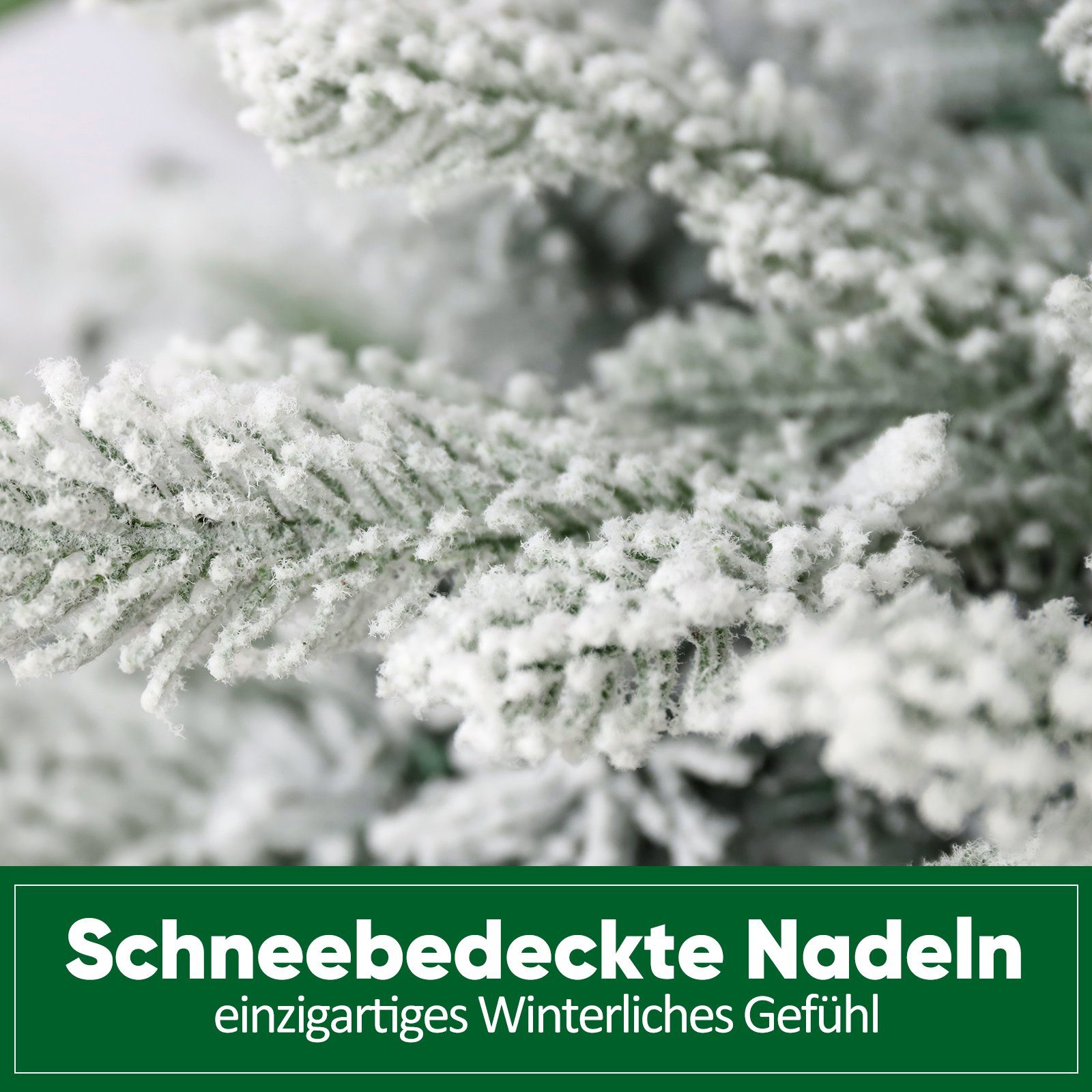 Salcar Künstlicher Weihnachtsbaum mit LED-Beleuchtung Tannenbaum Künstlich mit Licht mit Echtholzständer, Fichte, 180 cm Christbaum mit 908 Spritzguss-Zweige, 330 LEDs, Schnee-Effekt