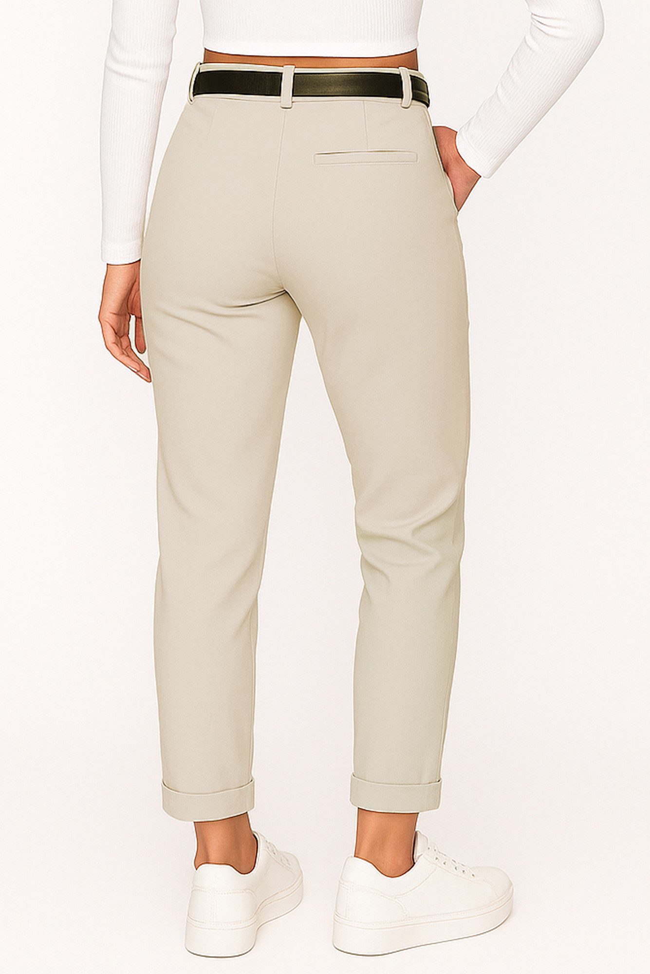 Kendindza Collection Stretch-Hose Damen Hose Stretch mit Gürtel Stoffhose Damen elegant lang Elastisch Chinohose Damen