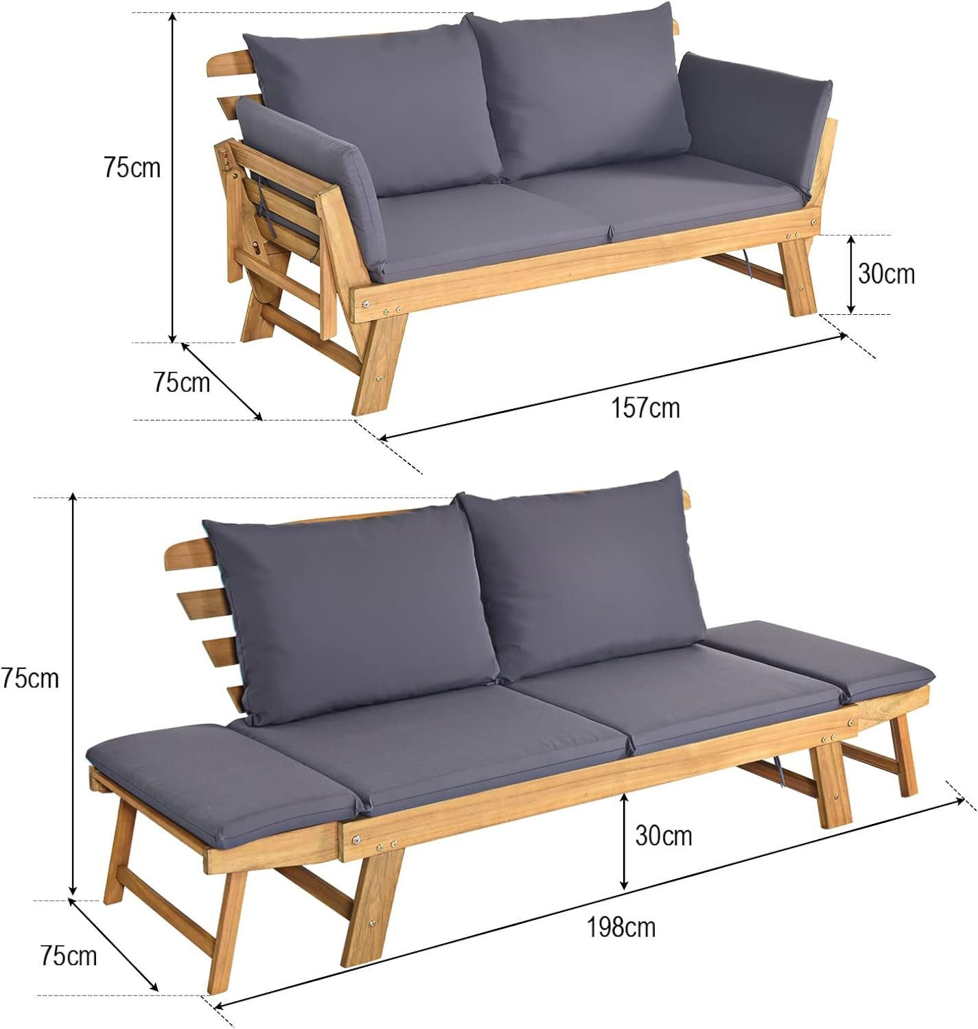 KOMFOTTEU Gartenbank 2-3 Sitzer Holzbank, mit günstig online kaufen