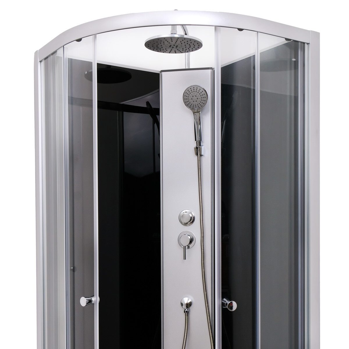 Aloni corner shower SK2479, complete set with shower tray, shower head, back panel & drain, tempered safety glass (according to EN 1250-1), 1-piece, with sliding door, space-saving shower for small bathrooms with glass partition