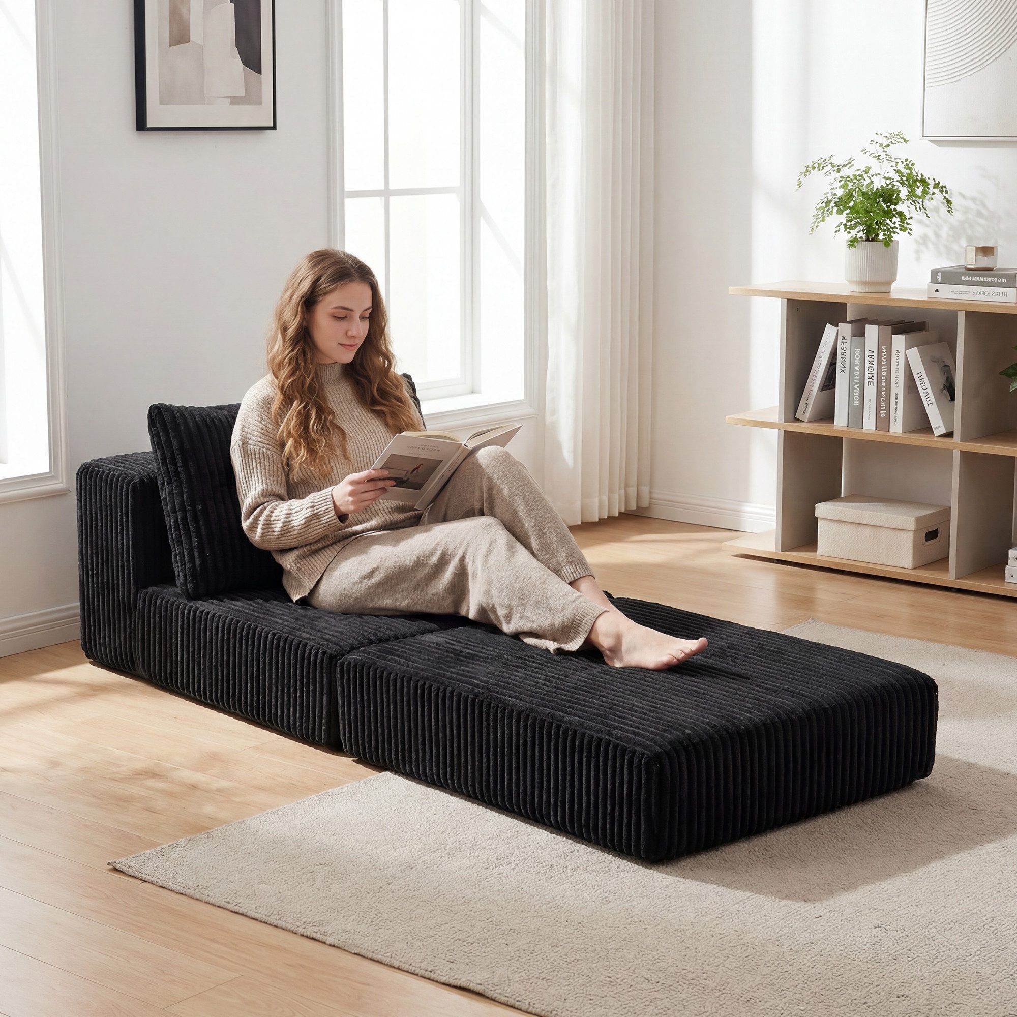 GRAVFORCE Schlafsofa mit Kissen – 3-in-1 Sessel, Rückenstütze, klappbare Matratze, Beige, 1 Teile, 3-in-1-Transformationsdesign