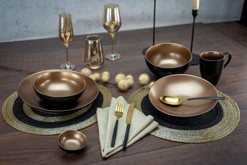 CreaTable Kombiservice Geschirr-Set Glamour Gold (16-tlg), 4 Personen, Steinzeug, Service, metallische Farben, 16 Teile, für 4 Personen