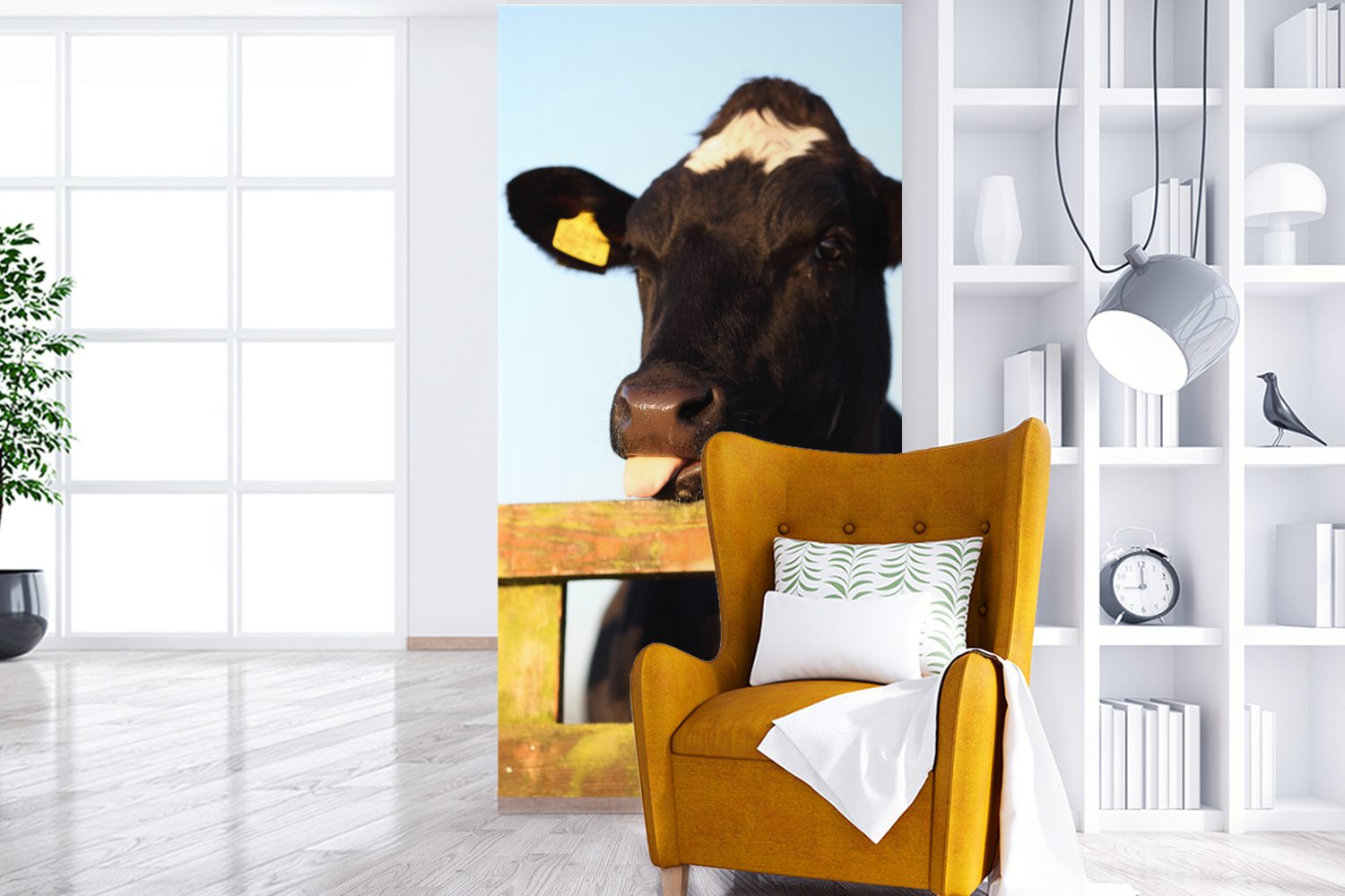 MuchoWow Fototapete (2 Etikett Kuh - Zaun, Matt, für - bedruckt, St), Vliestapete Fototapete Wohnzimmer Küche, Schlafzimmer
