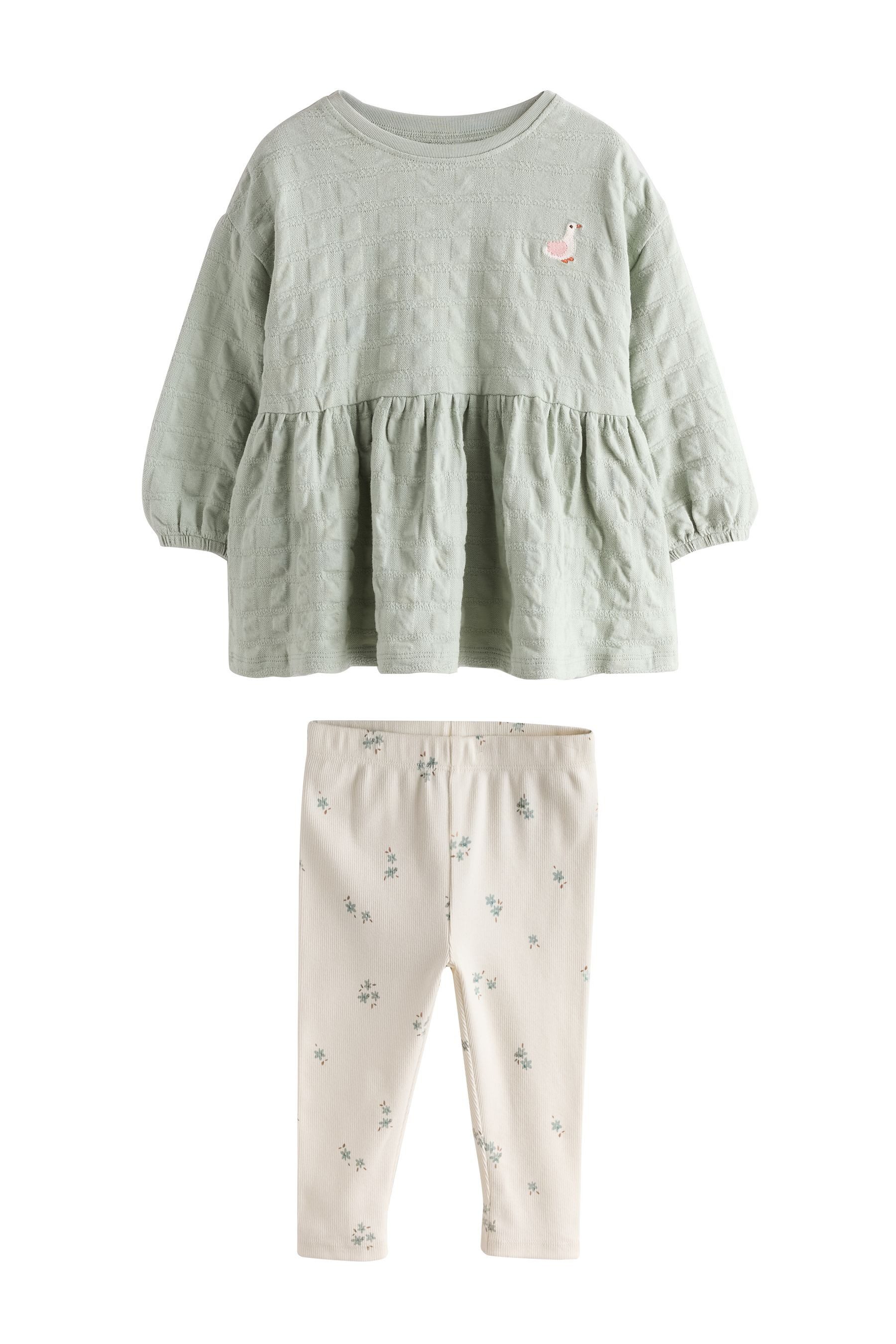Next Langarmshirt & Leggings Strukturierte Langarmbluse und Leggings im Set (2-tlg)