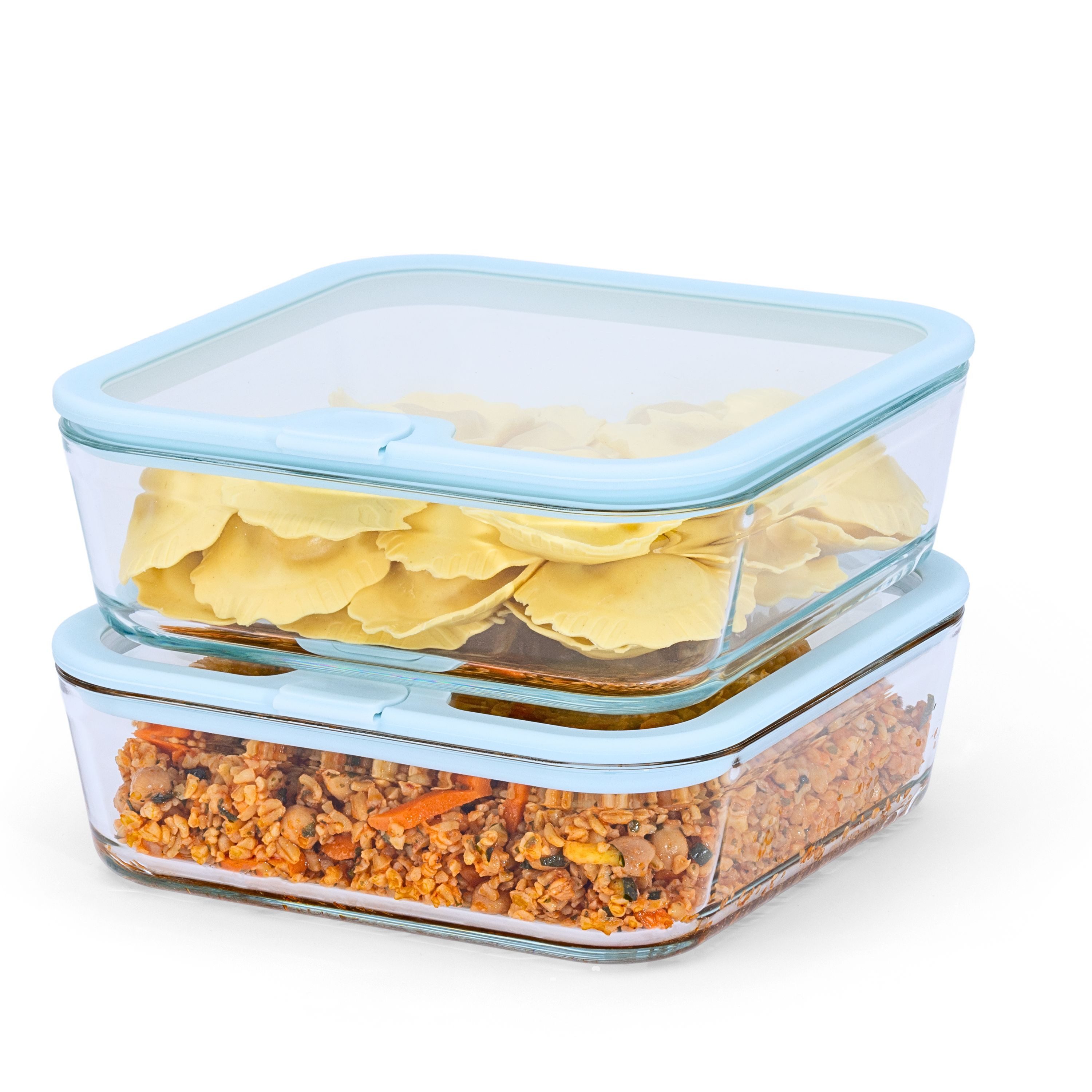 Econovo Frischhaltedose, Glas, (Set, 2-tlg., mit Glasdeckel), stapelbar, auslaufsicher & spülmaschinenfest