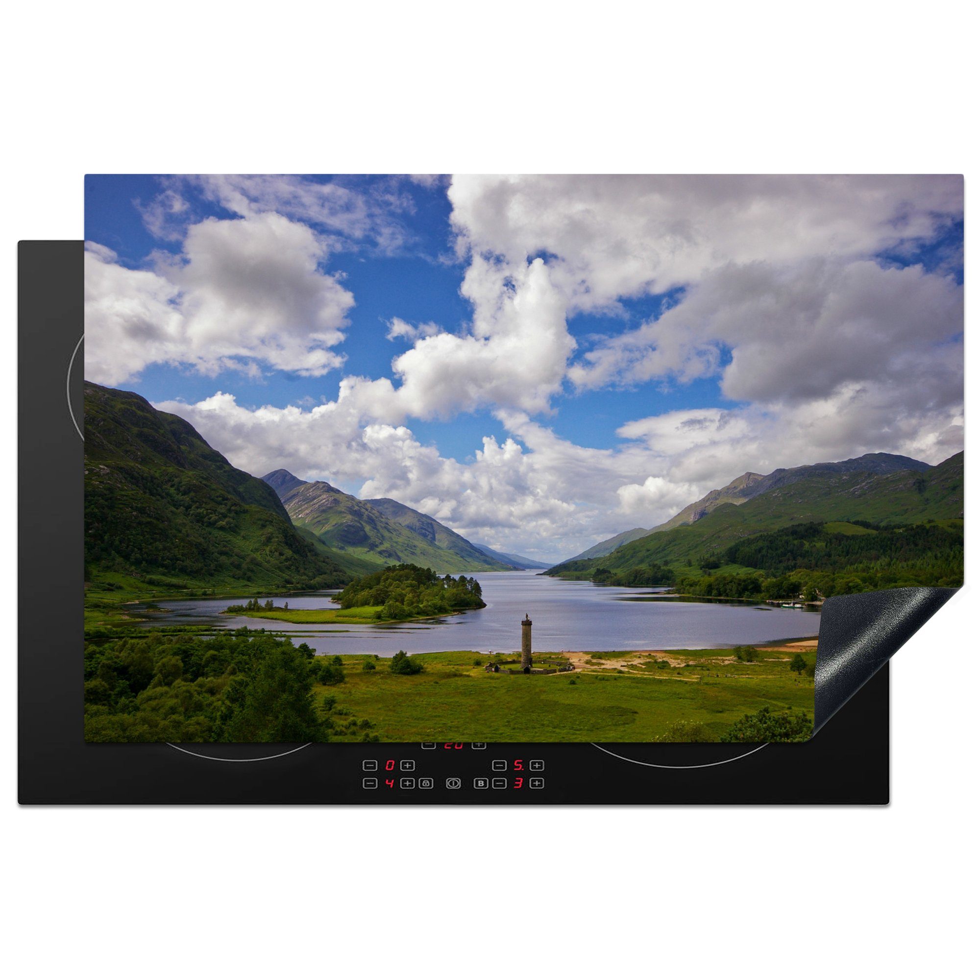 MuchoWow Herdblende-/Abdeckplatte Schottland - Wasser - Berge, Vinyl, (1 tlg), 81x52 cm, Induktionskochfeld Schutz für die küche, Ceranfeldabdeckung