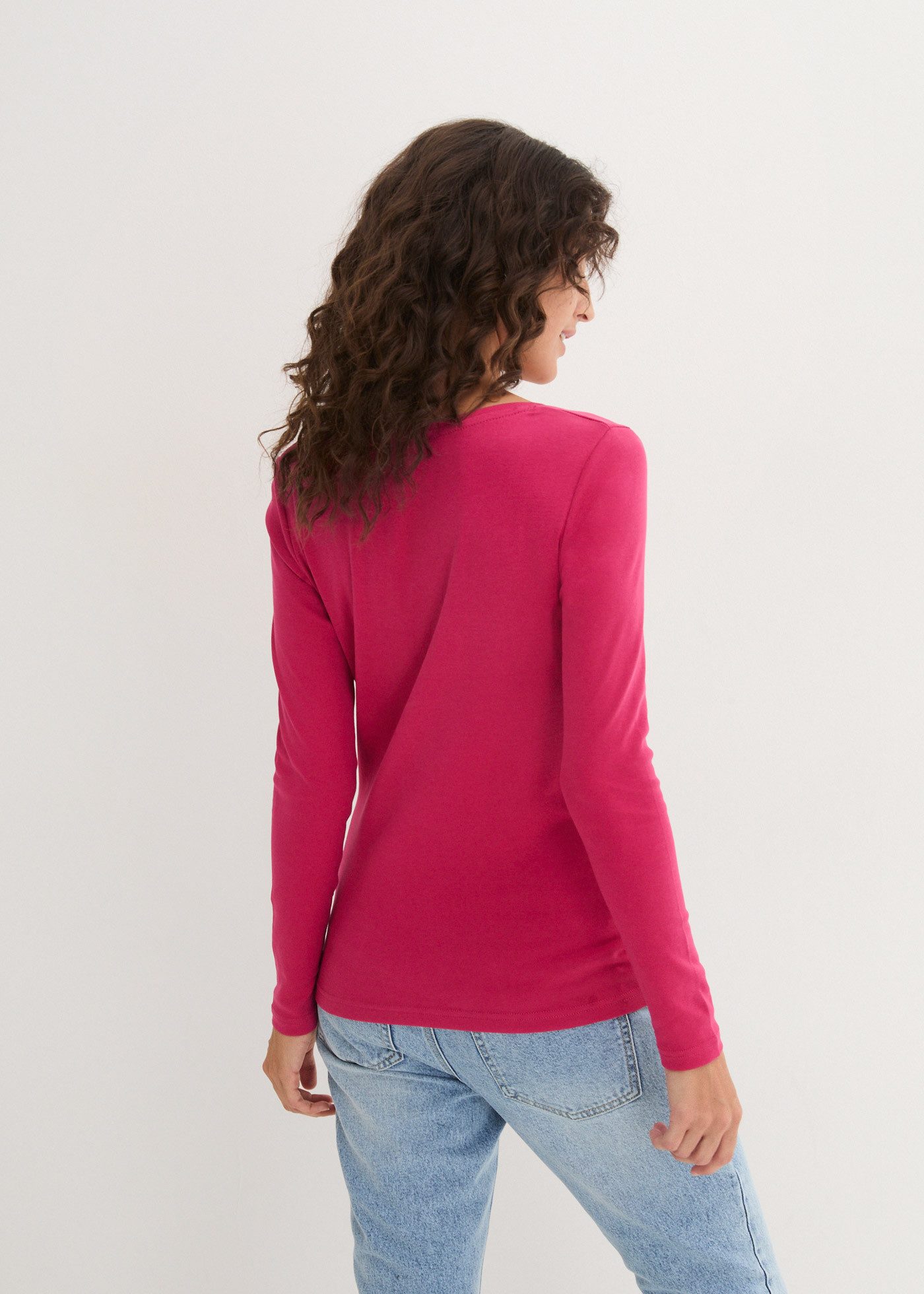 bonprix Langarmshirt leicht taillierte Passform, Rundhalsausschnitt, aus reiner Baumwolle