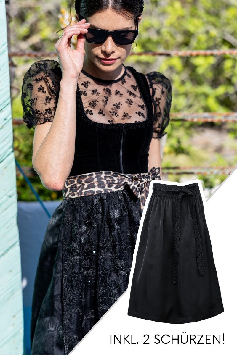 MarJo Dirndl Samt Dirndl 3tlg. - RABENSTEIN - schwarz/schwarz Spitze