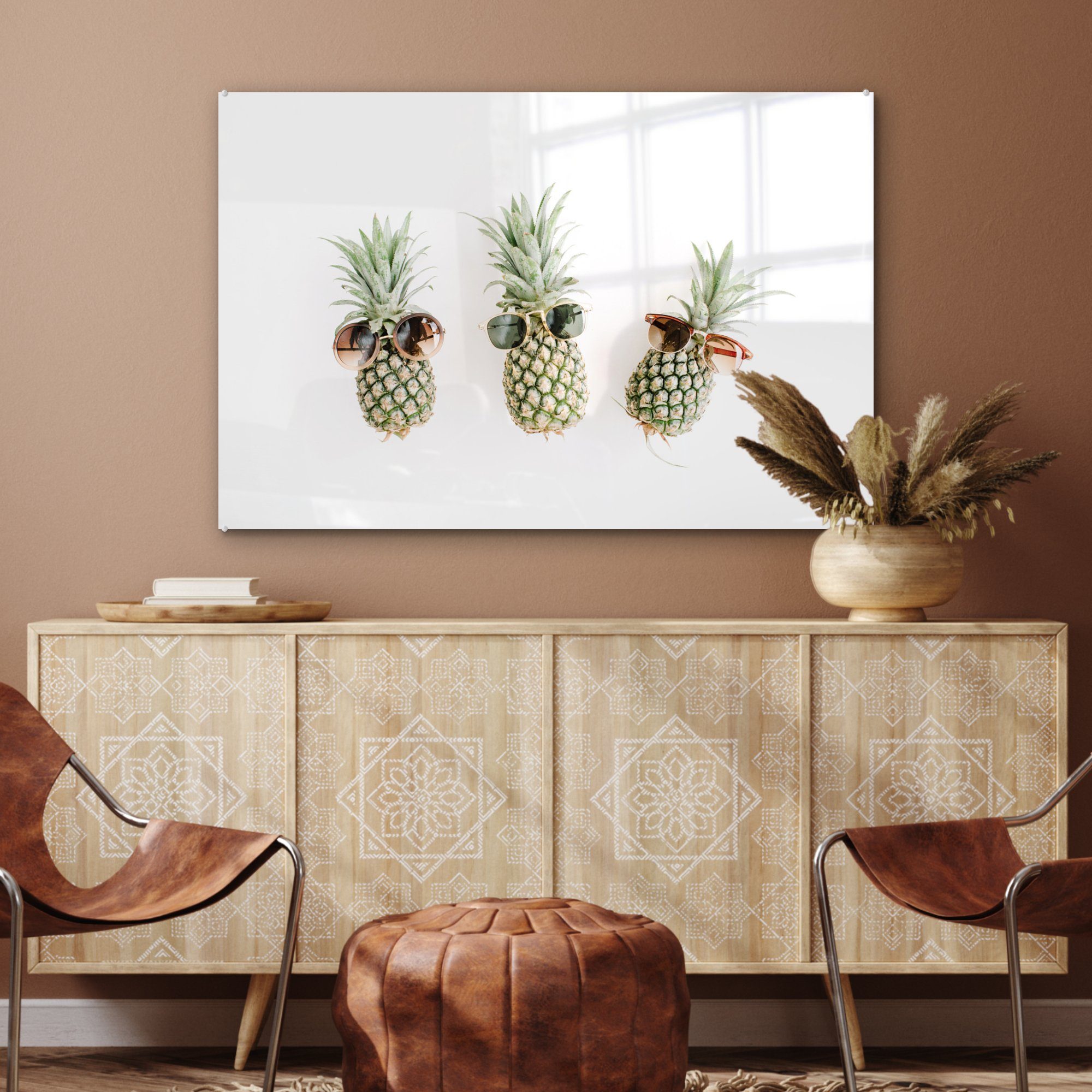 MuchoWow Acrylglasbild & Sonnenbrille, Wohnzimmer - - Tropisch Acrylglasbilder St), Schlafzimmer (1 Ananas