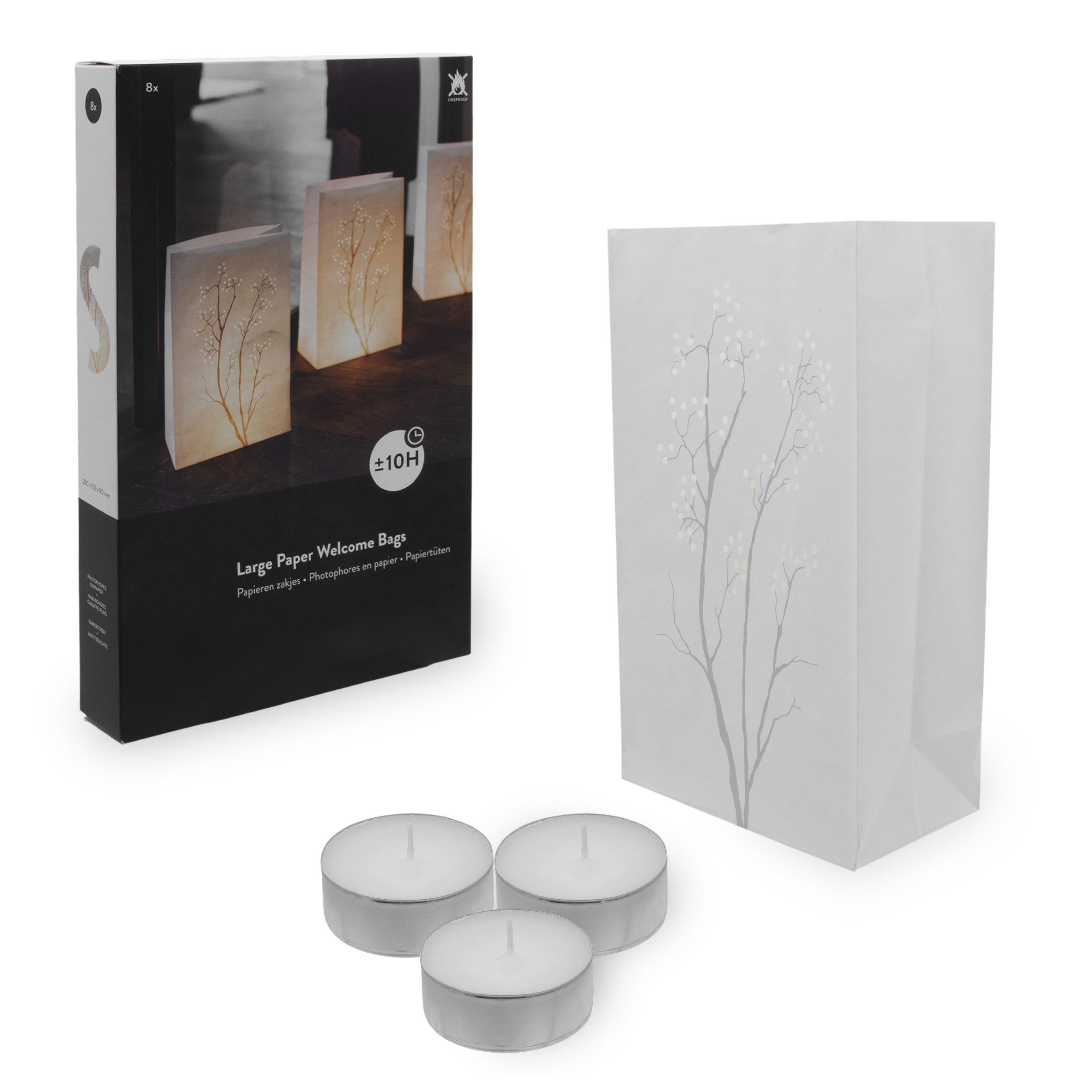 Spetebo Papierdekoration Lichtertüten Set inklusive 16 Teelichter mit 10 Stunden Brenndauer, Papierlaternen mit Strauch-Motiv Deko für Garten, Balkon oder Hochzeit