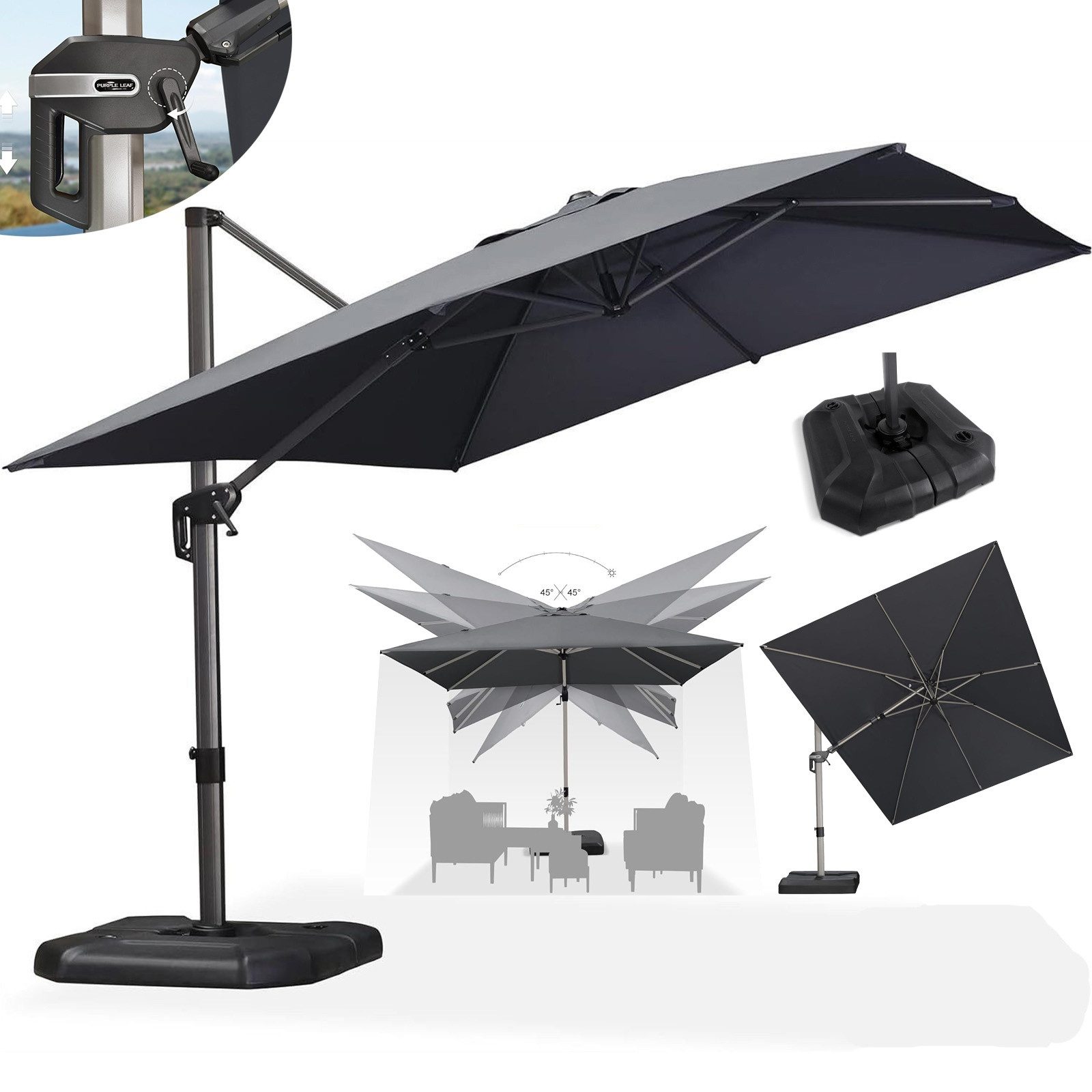 PURPLE LEAF Ampelschirm Quadratischer, Neigbarer Sonnenschirm günstig online kaufen