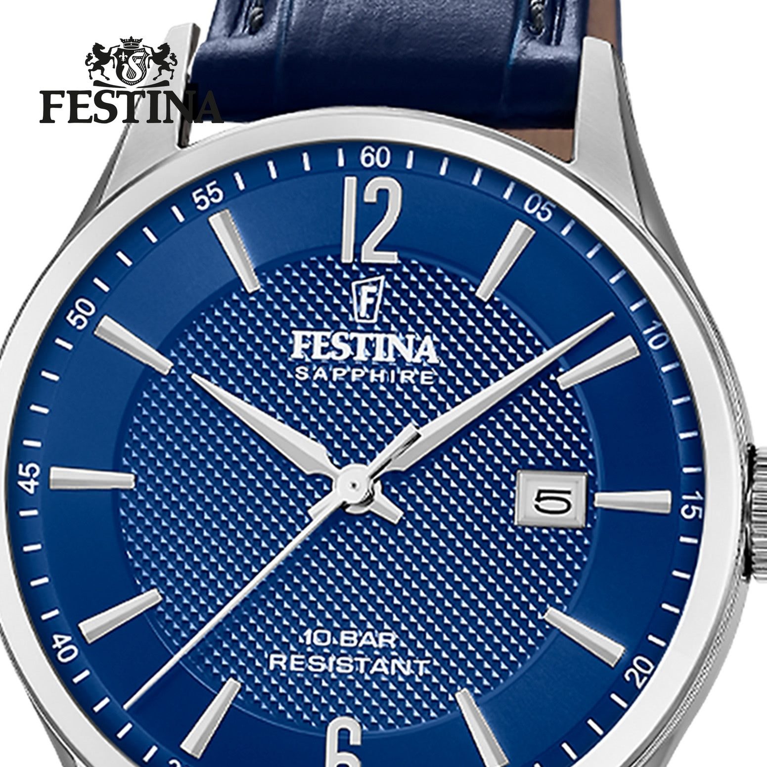 Festina Quarzuhr Festina Herrenuhr Swiss Made Armbanduhr, (Analoguhr), Herren Armbanduhr rund, Lederarmband blau, Elegant