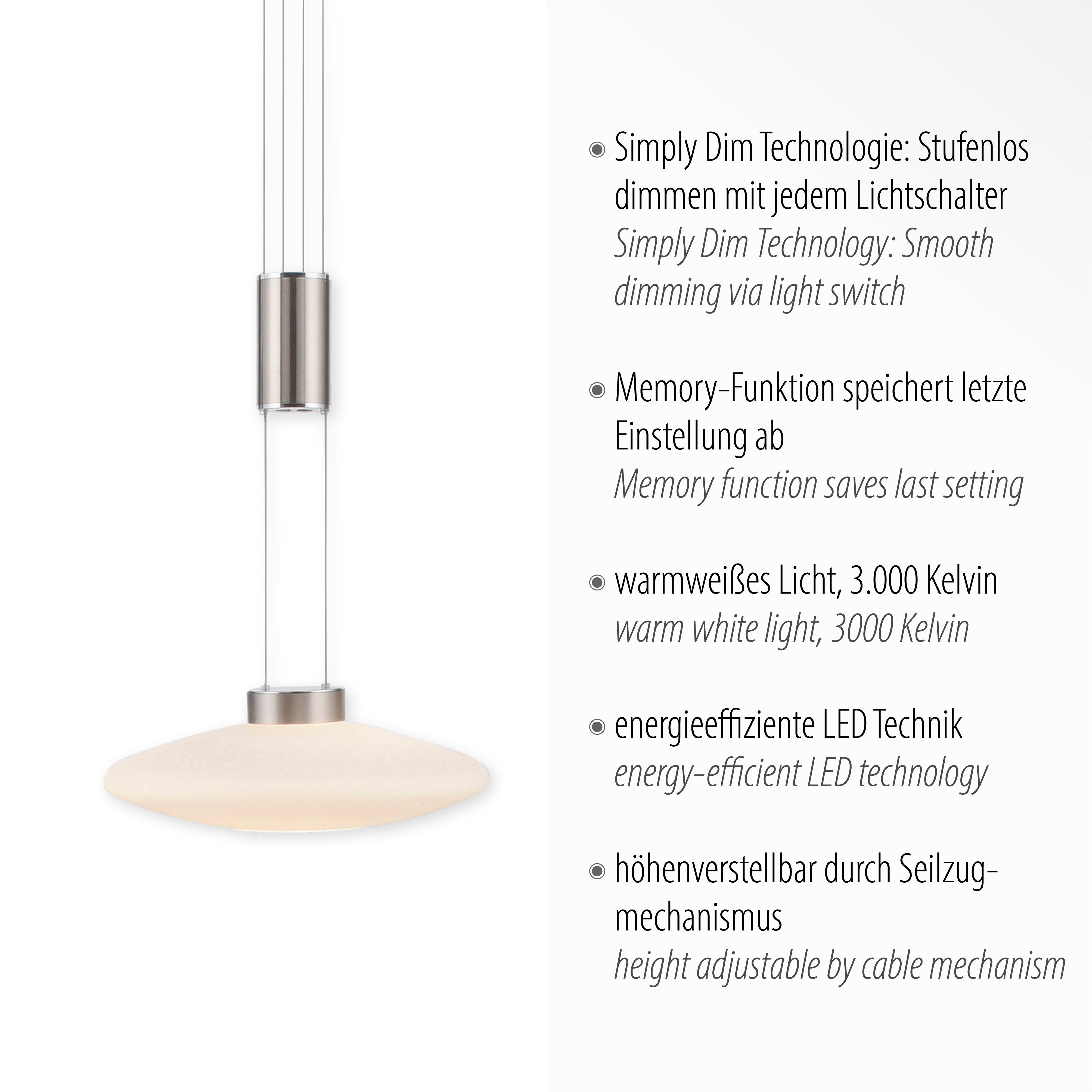 Paul Neuhaus Pendelleuchte Simply LED, Memory, vom fest integriert, Dim, dimmbar, Warmweiß, LAUTADA, Trennung nach Netz LED