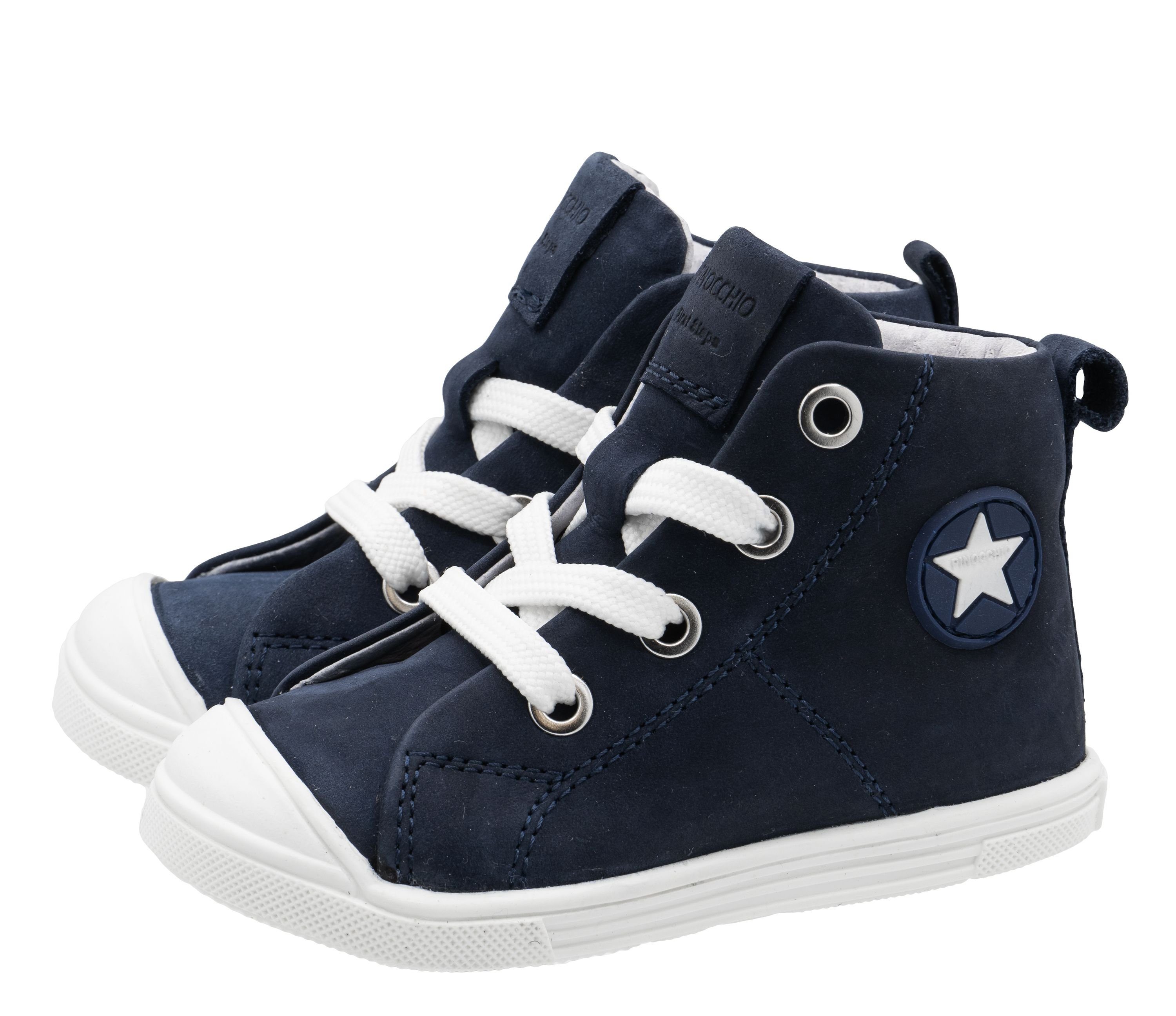 Hip Shoes Style Pinocchio Lauflernschuhe High Sneaker für Kinder Blau  Schnürschuh