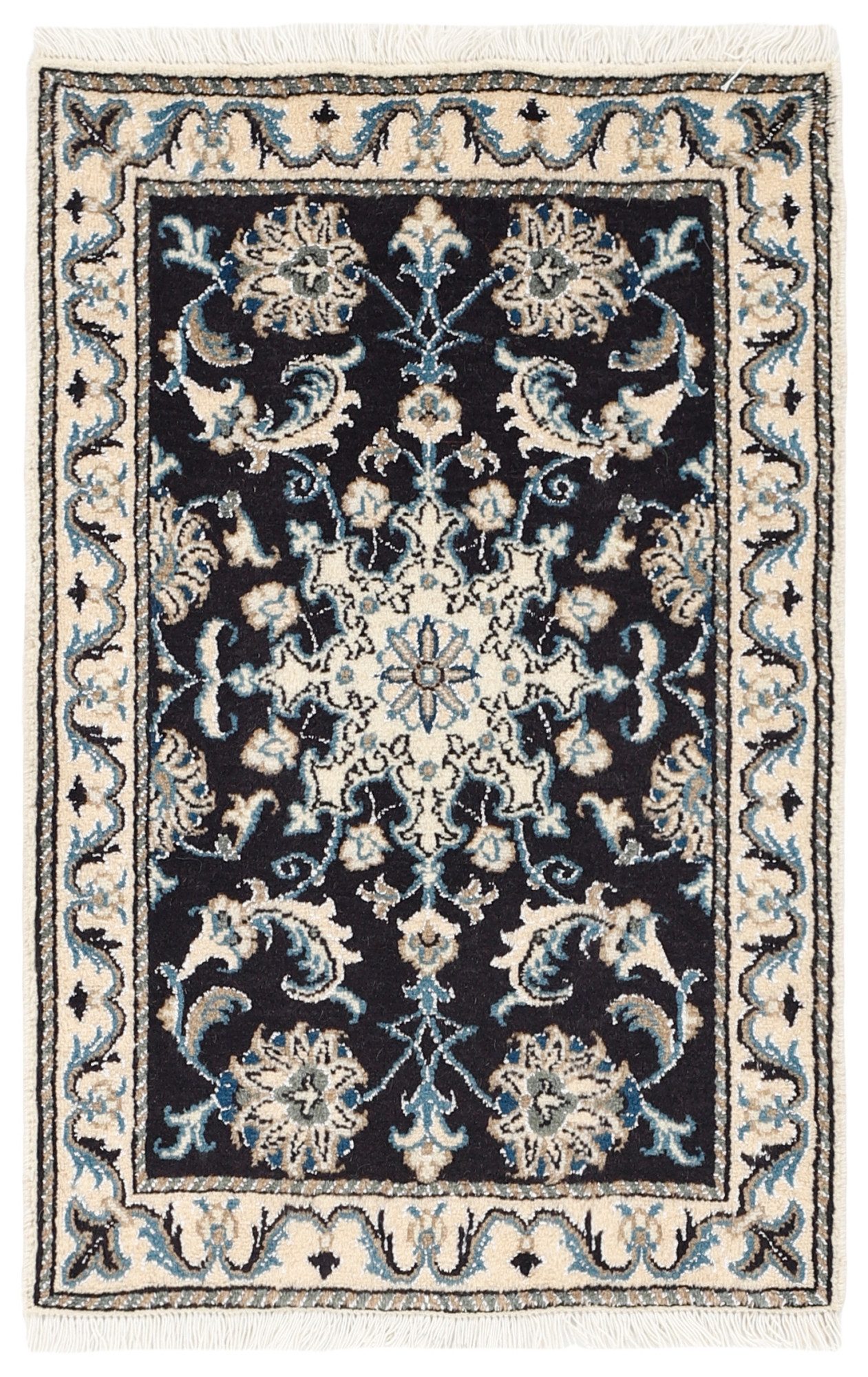 Wohnando Teppich MY-RUG Perserteppich Nain Kashmar Medaillon-Design dunkelblau 85x57cm, Rechteckig, Höhe: 12 mm, Handgeknüpfter Teppich,Handgesponnene Wolle, mit Naturfarben gegärbt