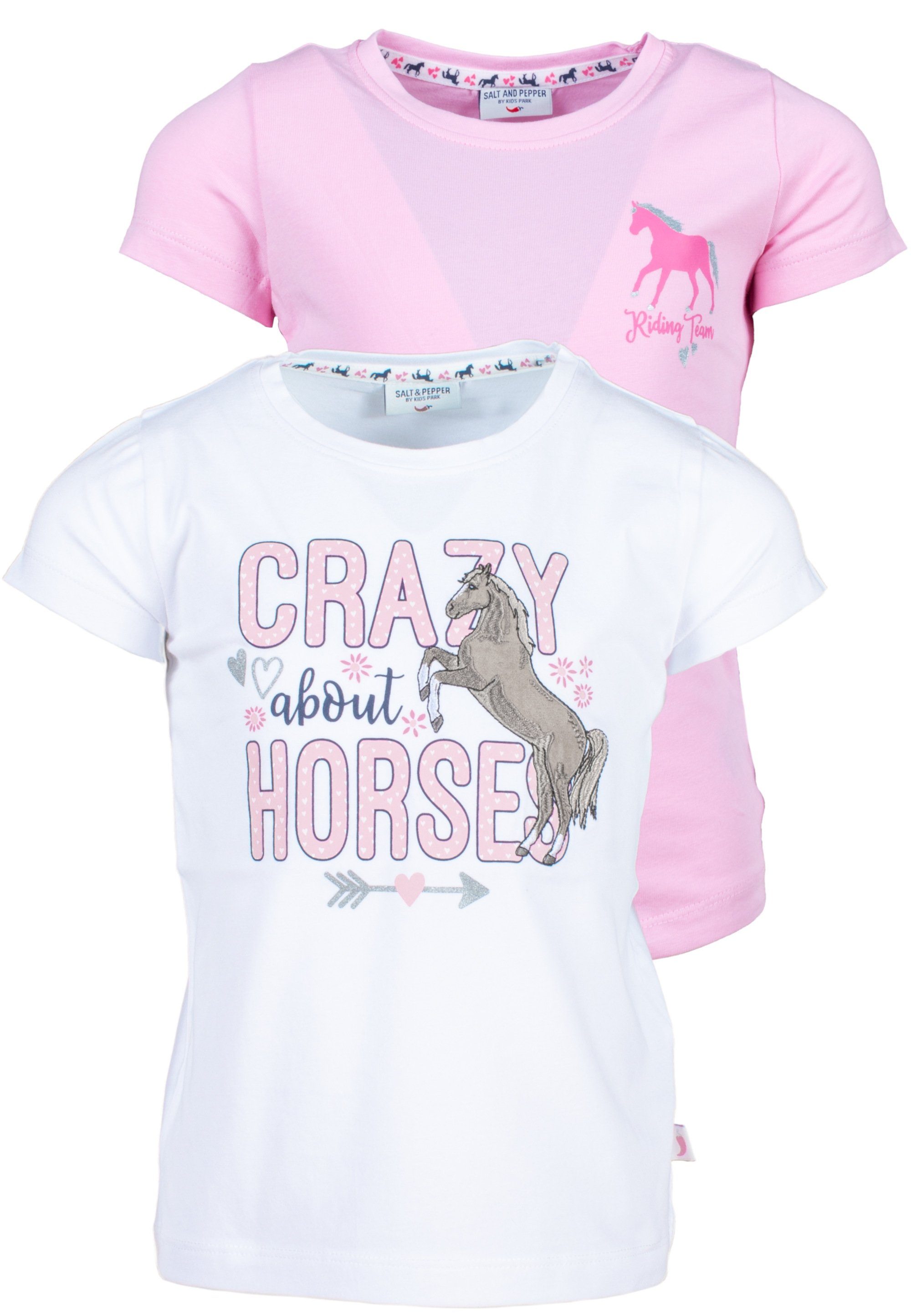 SALT rosa Horses Pferde-Motiven AND mit T-Shirt PEPPER (2-tlg) weiß, schönen Crazy