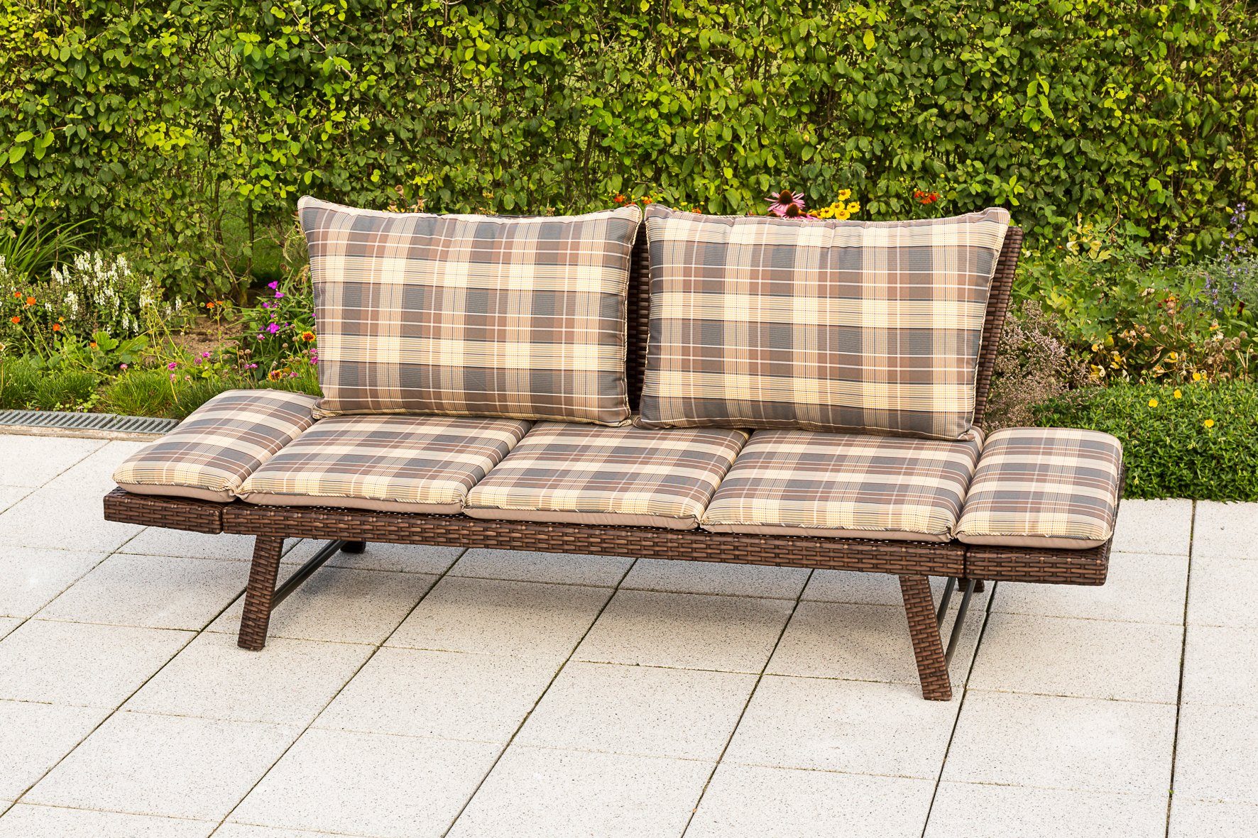 MERXX Gartenbank mit cm, BxTxH: Rückenkissen Daybed Rattan, und Auflage 172x64x78