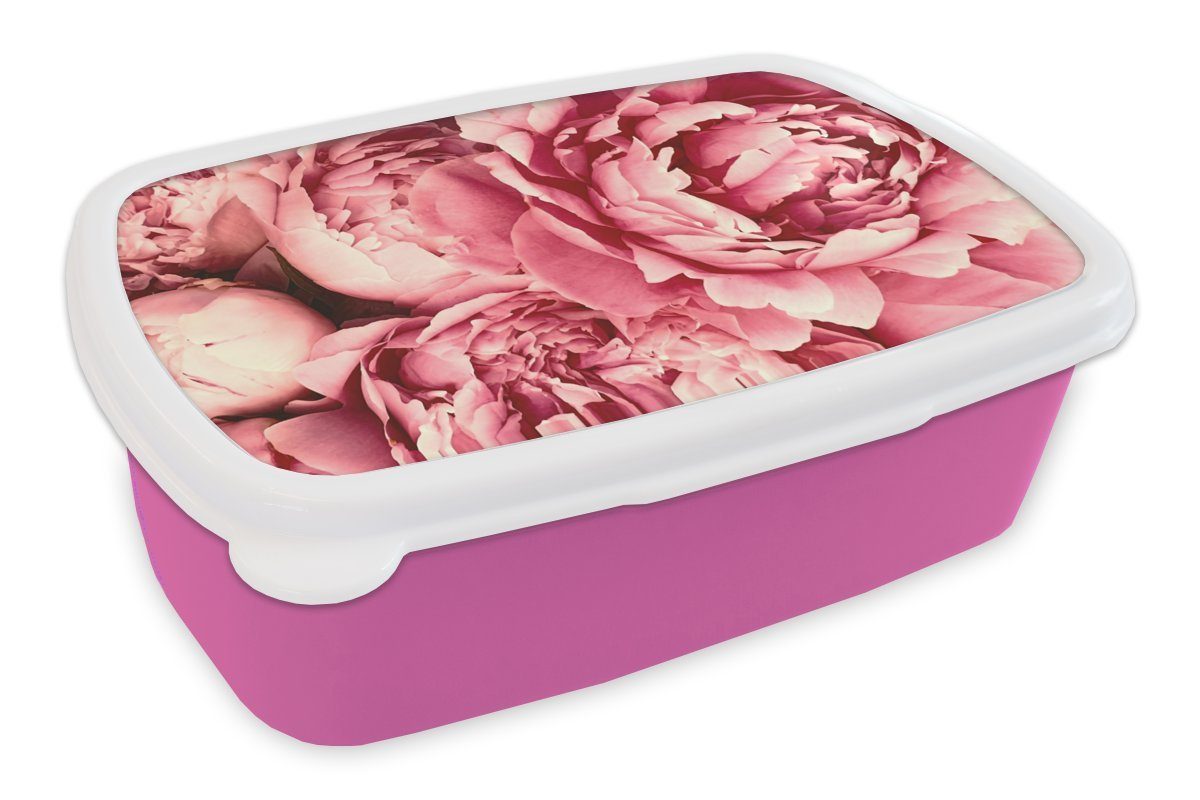 MuchoWow Lunchbox Rosen - Blume - Rosa, Kunststoff, (2-tlg), Brotbox für Erwachsene, Brotdose Kinder, Snackbox, Mädchen, Kunststoff