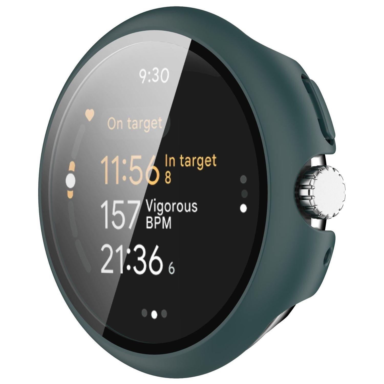Wigento Smartwatch-Hülle Für Google Pixel Watch 3 45mm Kunststoff PC Hülle + Hart Glas Grün, Schutzhülle aus PC + gehärtetem Glas für Rundumschutz – Bild 3 von 5