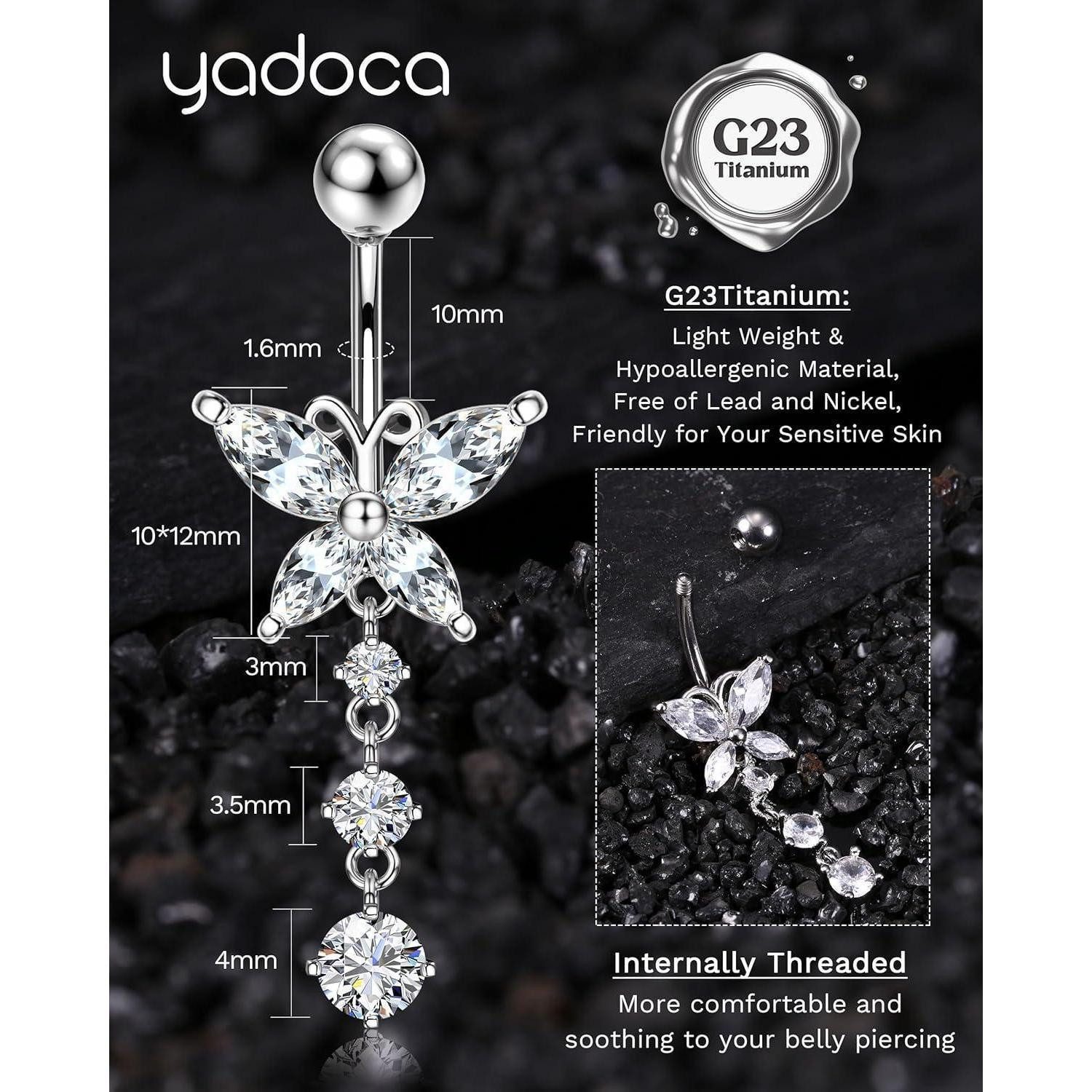 YADOCA Bauchnabelpiercing Bauchnabelpiercing Titan Gold Silber CZ Bauchnabel Lang Ring
