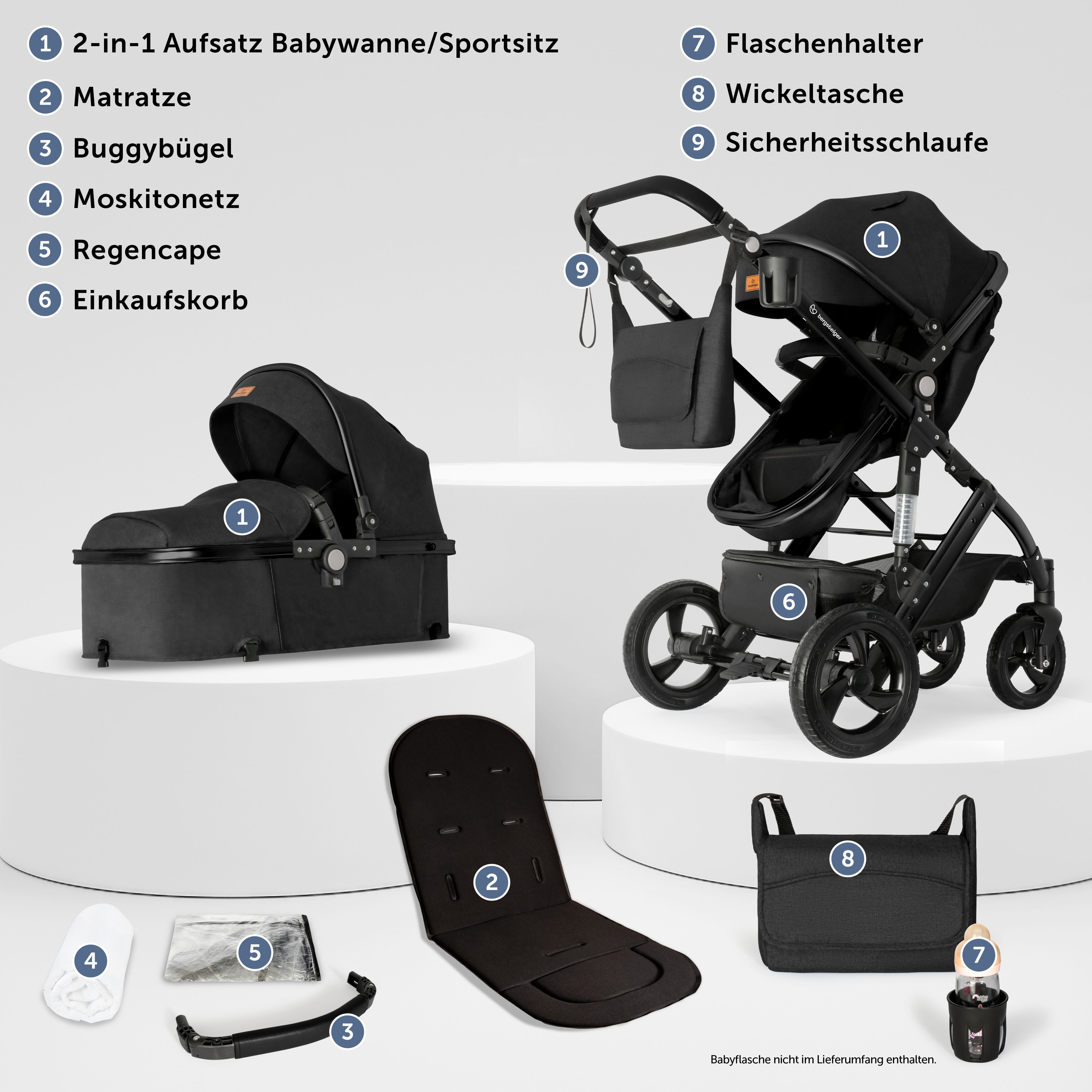 bergsteiger Kombi-Kinderwagen Nizza 3 in 1 Kinderwagen, Auto-Babyschale & Isofix Station optional