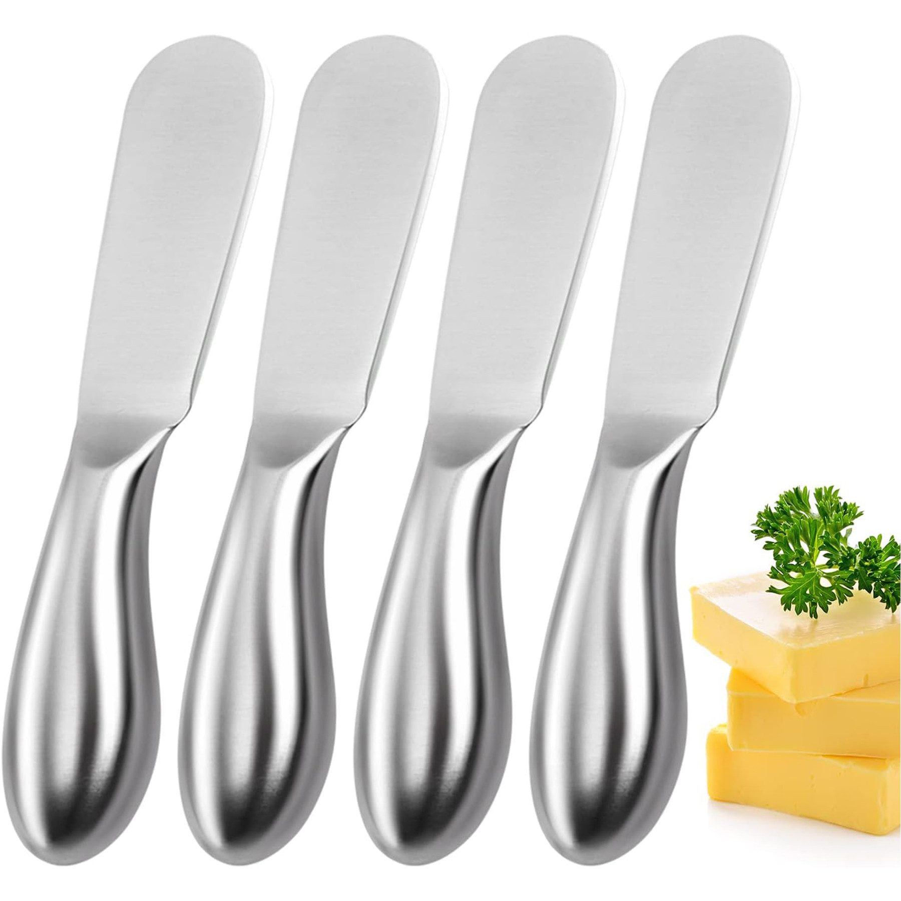 Mutig Нож для сыра 4 Stück Buttermesser Klein, Marmelade Messer, Dessertmesser Set, Edelstahl Butterstreuer Messer,für Käse Kalte Butter Marmelade Gebäck