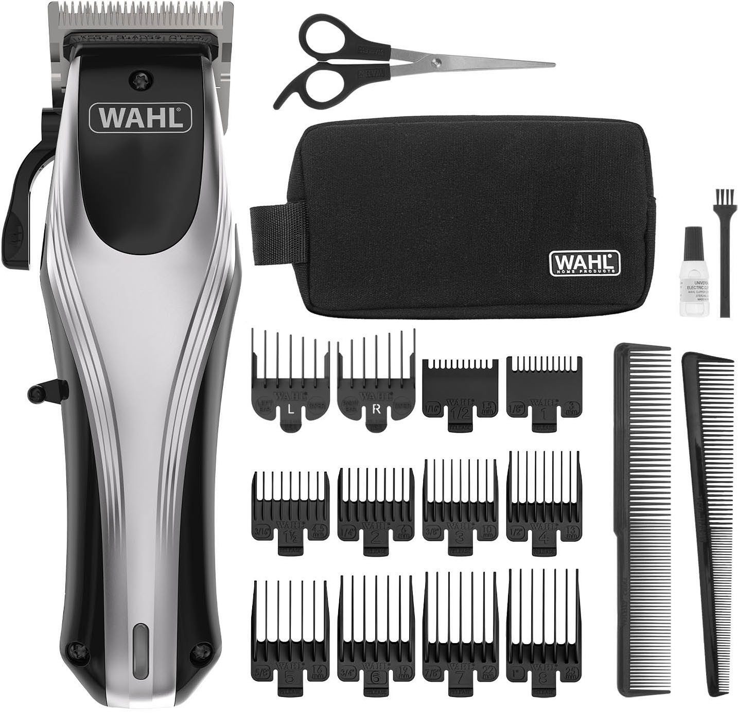 Wahl Haarschneider Rapid Clip, 19-teiliges Akku-Haarschneideset, Schnellgleitende Klinge, Einstellbarer Verstellhebel, Leichtes Design