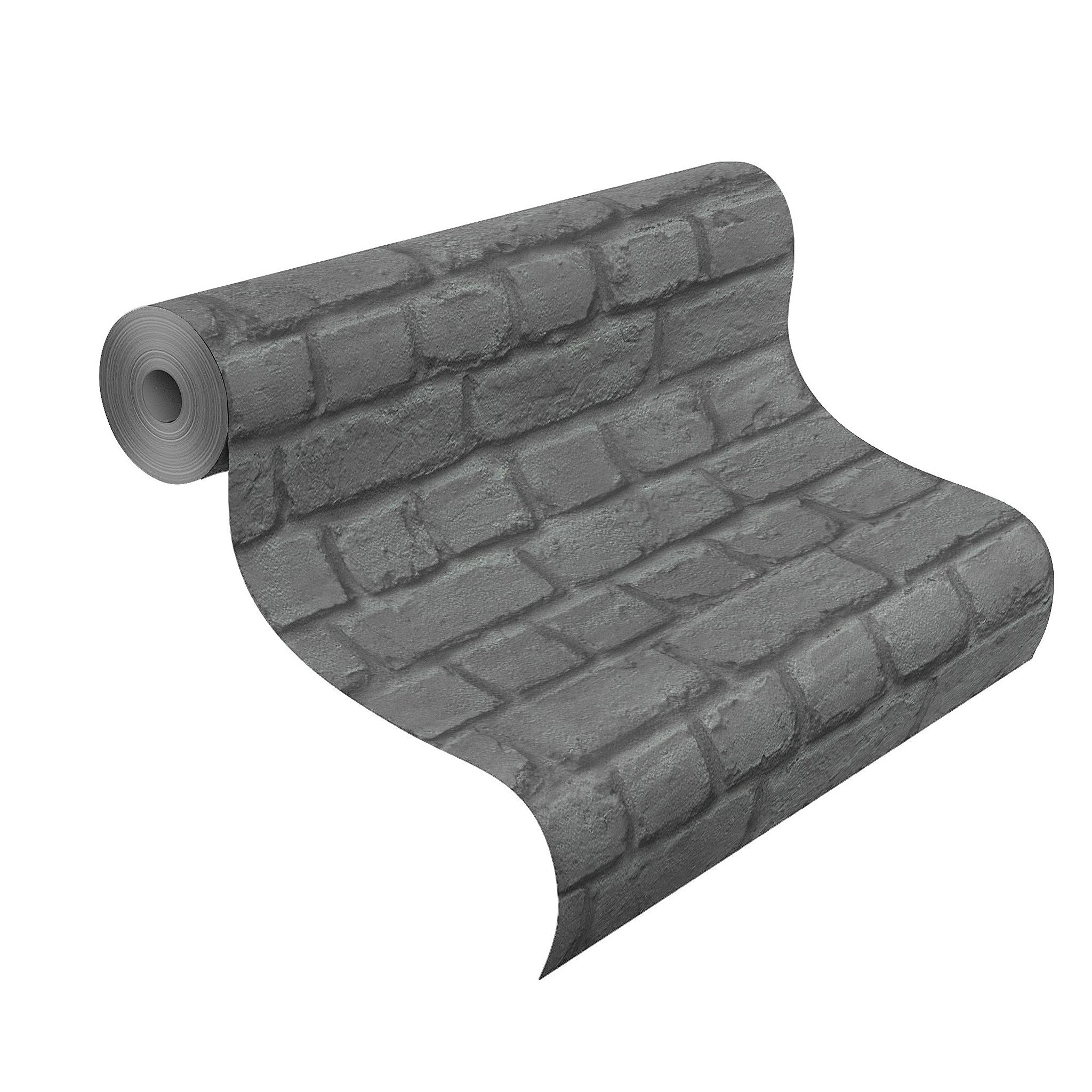 Rasch Papiertapete Steinwand Grau Schwarz, Steinoptik, (1 Rolle, 1 St., 10,05 m x 0,53 m), gute Lichtbeständigkeit, waschbeständig, naß zu entfernen