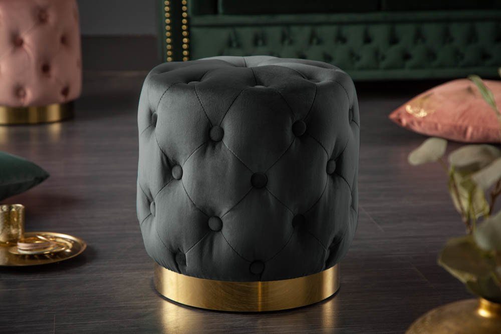 riess-ambiente Sitzhocker MODERN BAROCK 37cm schwarz / gold, Hocker · Samt · Metall · Chesterfield-Design