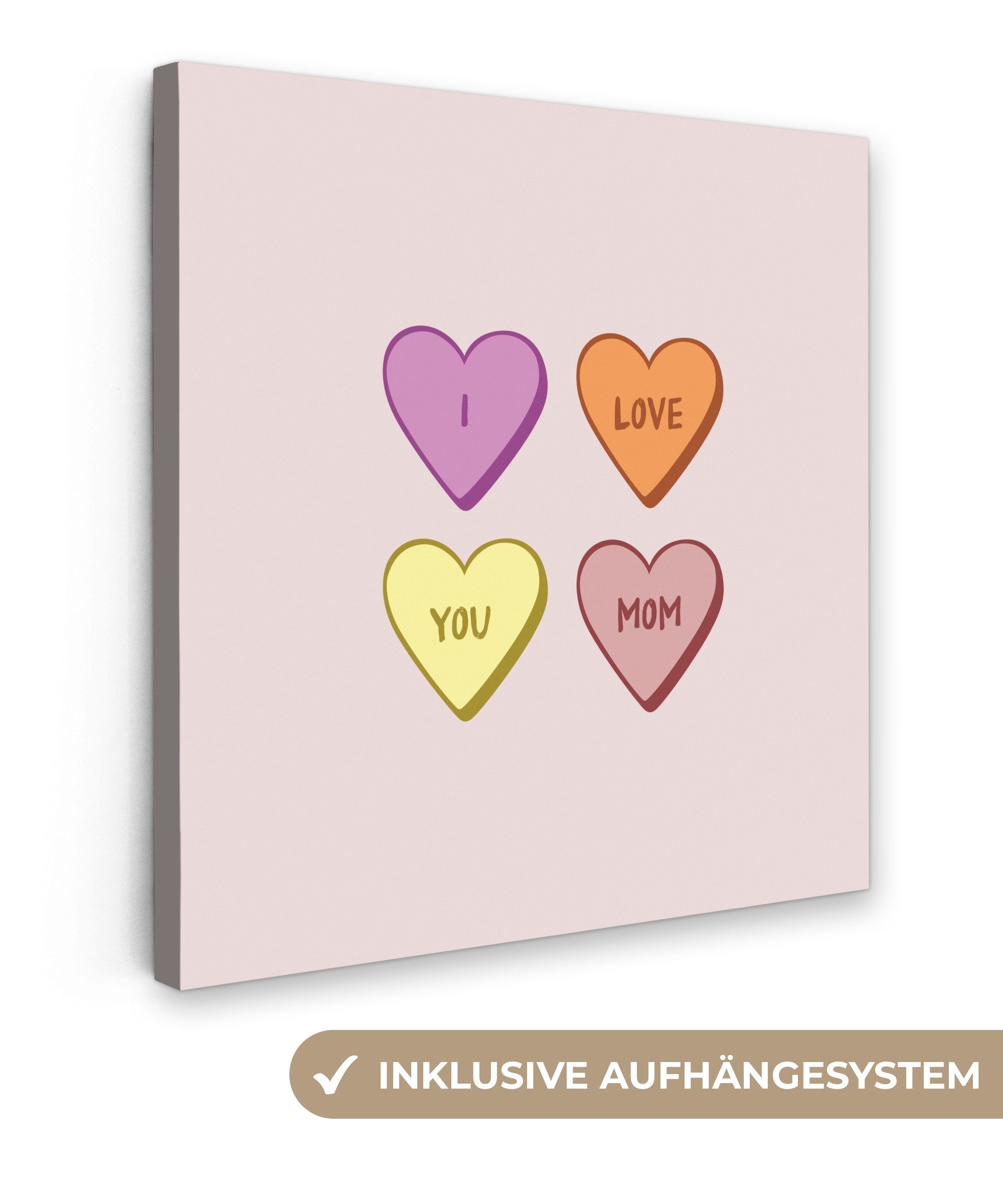 OneMillionCanvasses® Leinwandbild Herzen - Pastell - Liebe - Mutter, Fotodruck (1 St), Wandbild, Deko Schlafzimmer Wohnzimmer Flur 20x20 cm