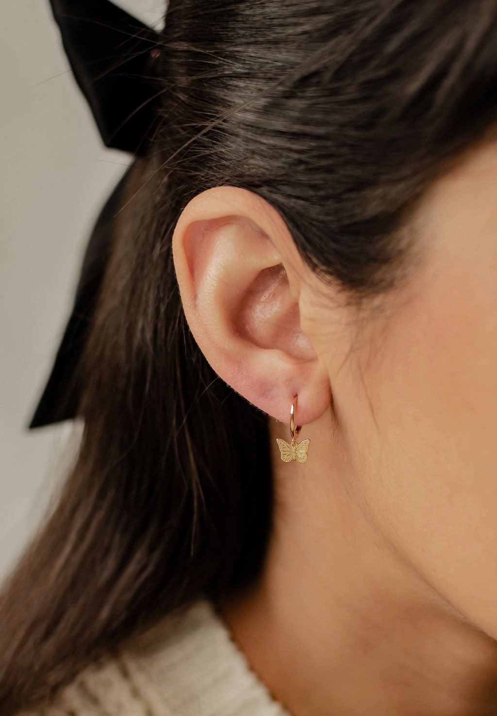 Hey Happiness Paar Creolen Silber 925 Schmetterling, 18K Vergoldet, Damen Ohrringe Silber 925 hängend, Geschenk Idee