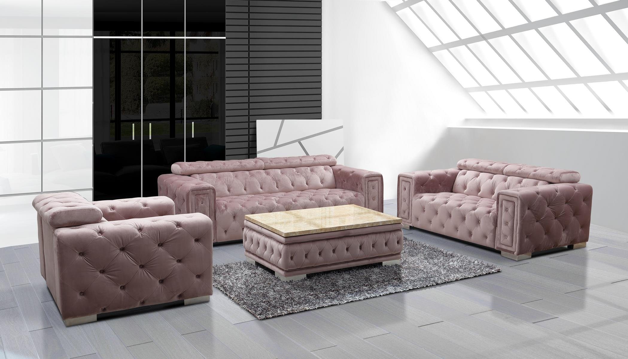 Couch JVmoebel Sitzer Chesterfield Samt Design Set Polster Sofagarnitur 32 Wohnzimmer-Set,