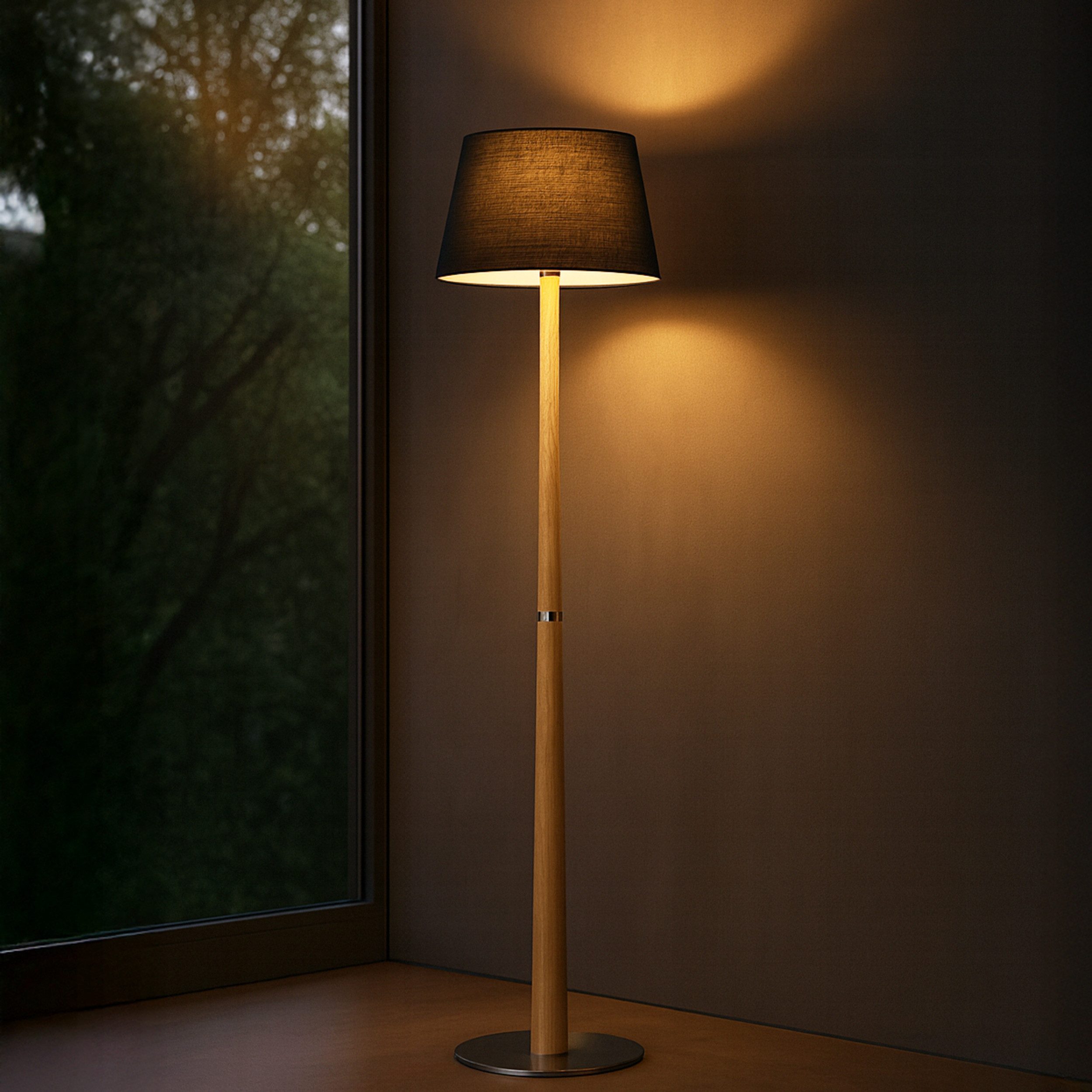 lumiCouture Stehlampe Timber, Ein-/Ausschalter, ohne Leuchtmittel, Ø 40 cm x 141 cm, E27 Fassung, Wippschalter, Holz/Textil, schwarz