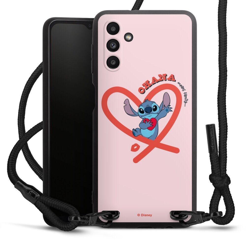 DeinDesign Handyhülle Stitch Ohana Pink Heart, Samsung Galaxy A13 5G  Premium Handykette Hülle mit Band