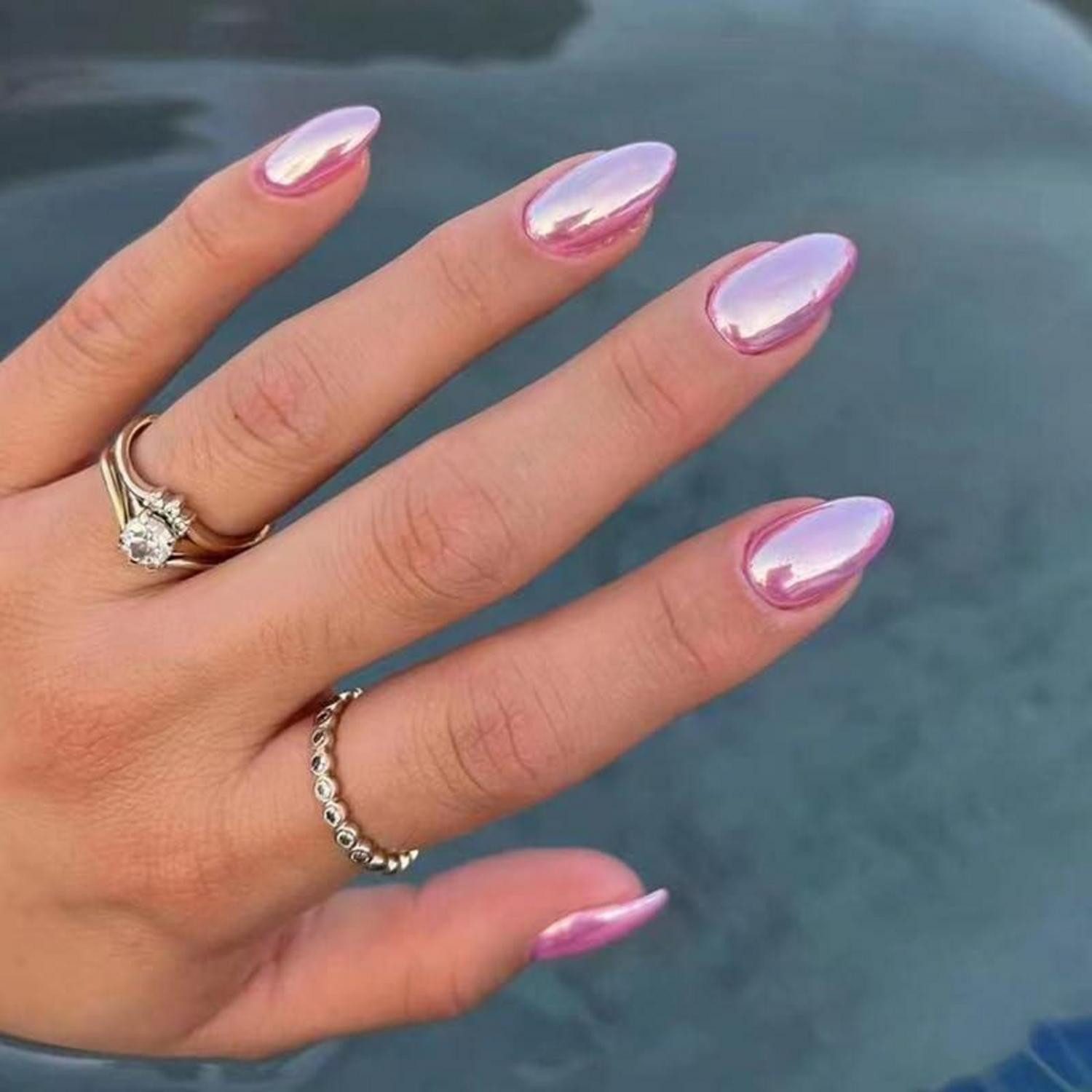 Kunstfingernägel 24er Set Pink Glossy Oval Fake Nails zum Aufkleben - Aurora Mandel