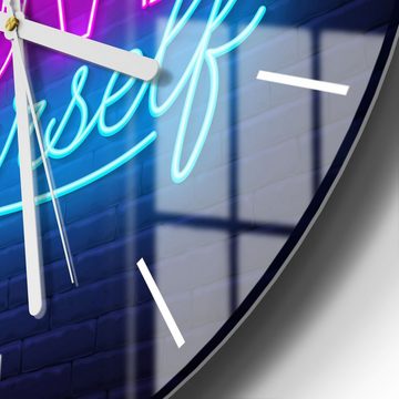 DEQORI Wanduhr 'Neonschrift Selbstliebe' (Glas Glasuhr modern Wand Uhr Design Küchenuhr)