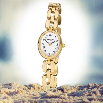 Regent Quarzuhr Regent Damen-Armbanduhr gold Analog F-968, Damen Armbanduhr oval, klein (ca. 19x16mm), Edelstahl, goldarmband
